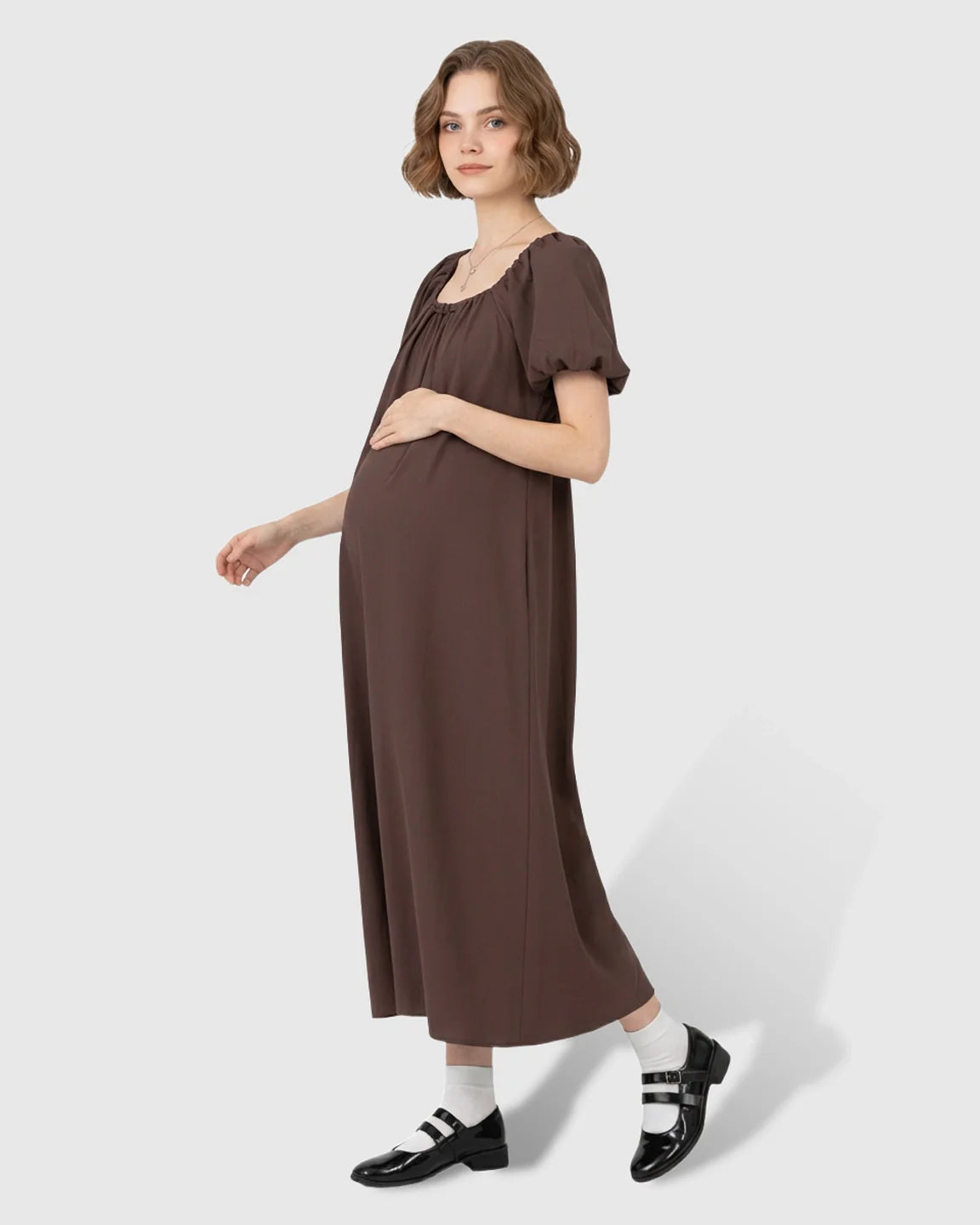 Bump Society – The Comfort Collection: Short Puff Sleeve Casual Maternity Maxi Dress