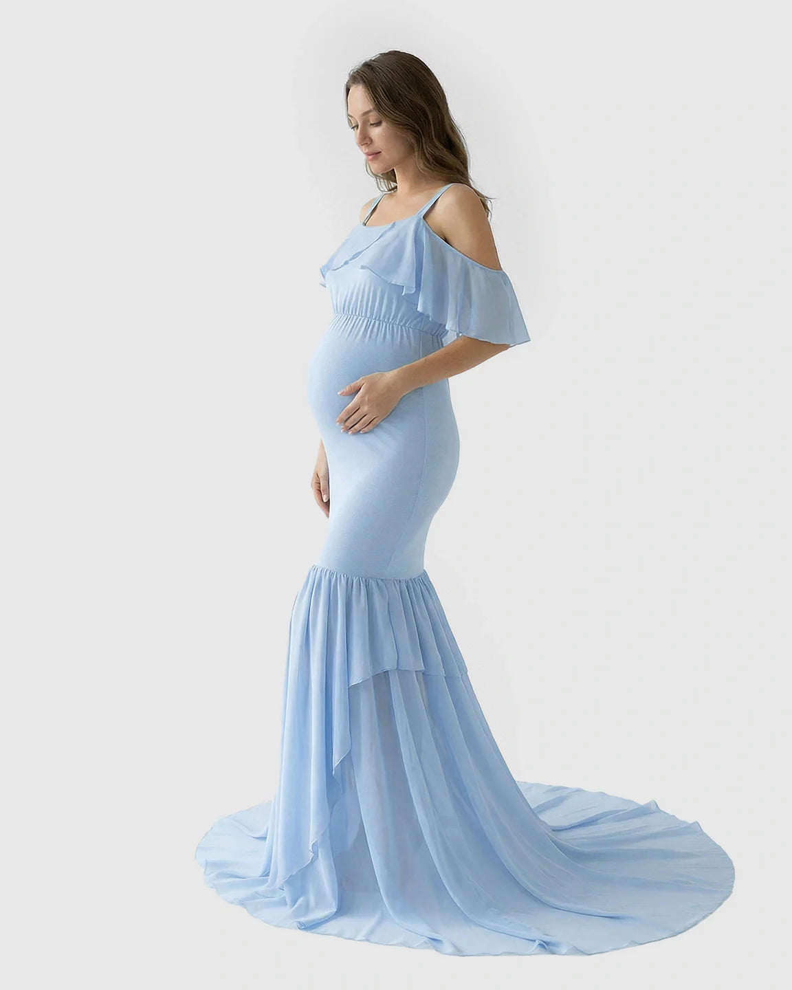 Bump Society – The Comfort Collection: Off-Shoulder Mermaid Trail Maternity Photoshoot Dress