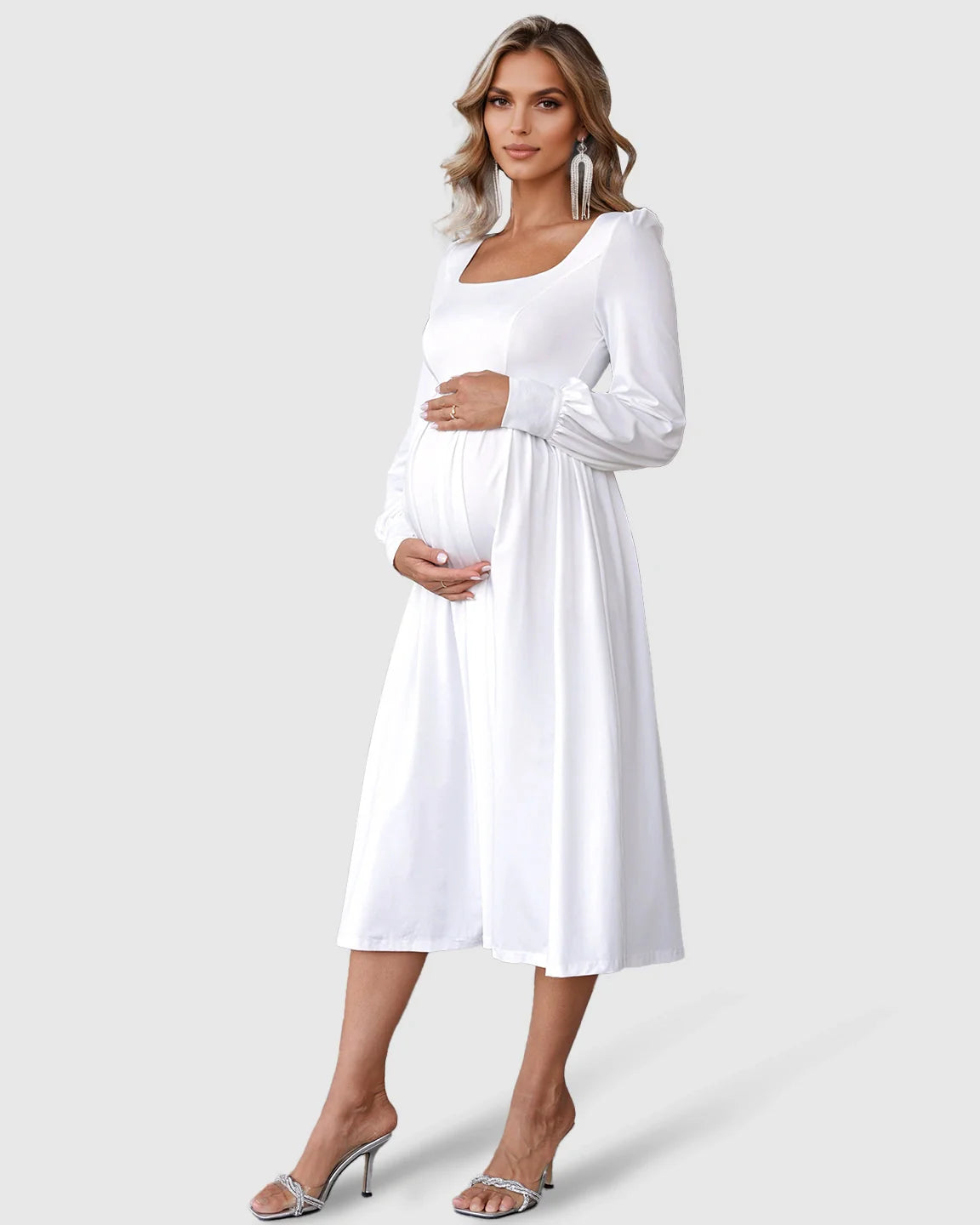 The Comfort Collection: Square Neckline Empire Waist Maternity Midi Dress
