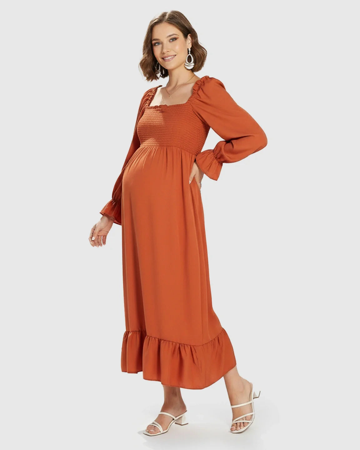 Bump Society – The Comfort Collection: Bishop Sleeves Retro Elegant Maternity Maxi Dress