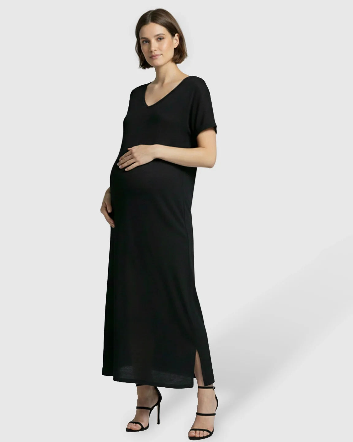 Bump Society – The Comfort Collection: Soft V-Neck Relaxed Fit Maternity Midi Dress