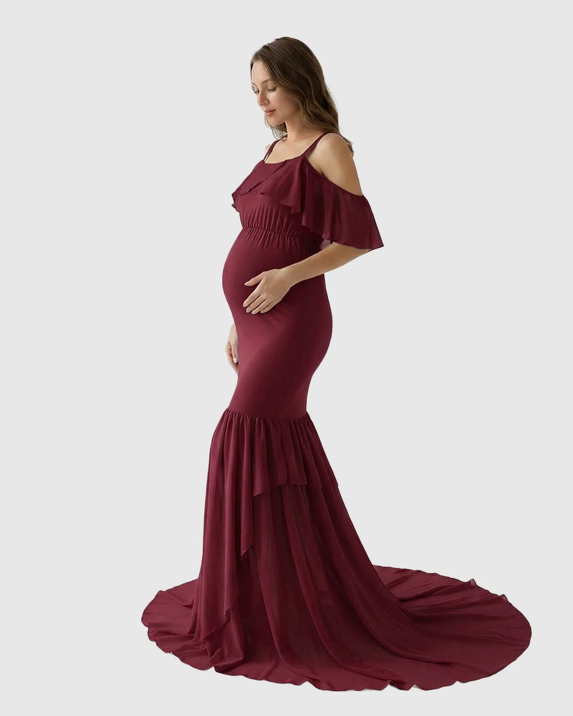 Bump Society – The Comfort Collection: Off-Shoulder Mermaid Trail Maternity Photoshoot Dress