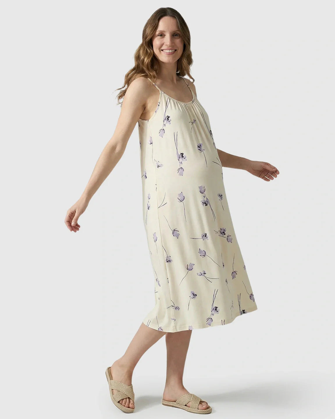 Bump Society – The Comfort Collection: Lavender Floral Built-In Bra Maternity Cami Nightdress