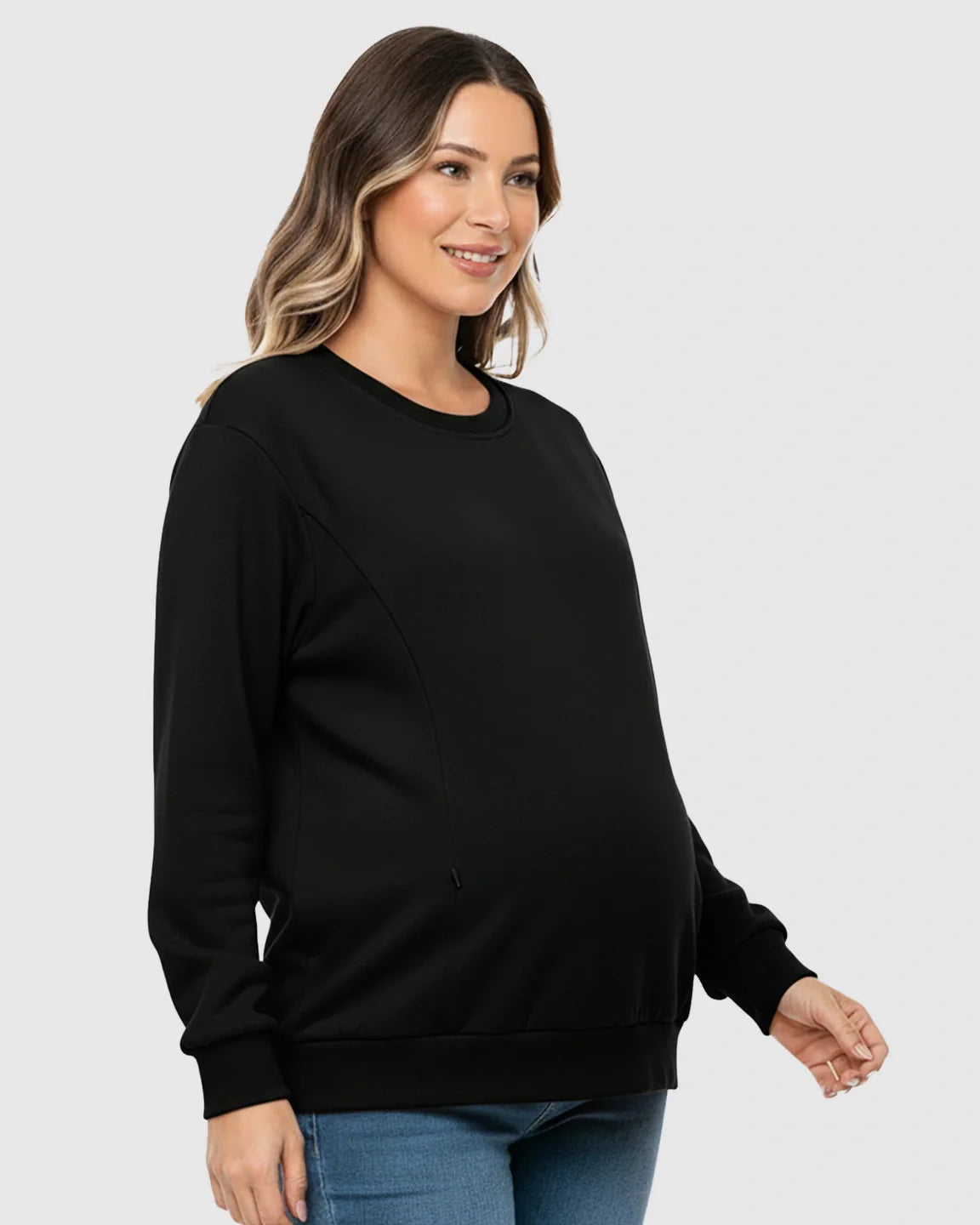 The Nursing Collection: Waffle-Knit Cozy Fit Maternity Nursing Sweatshirt