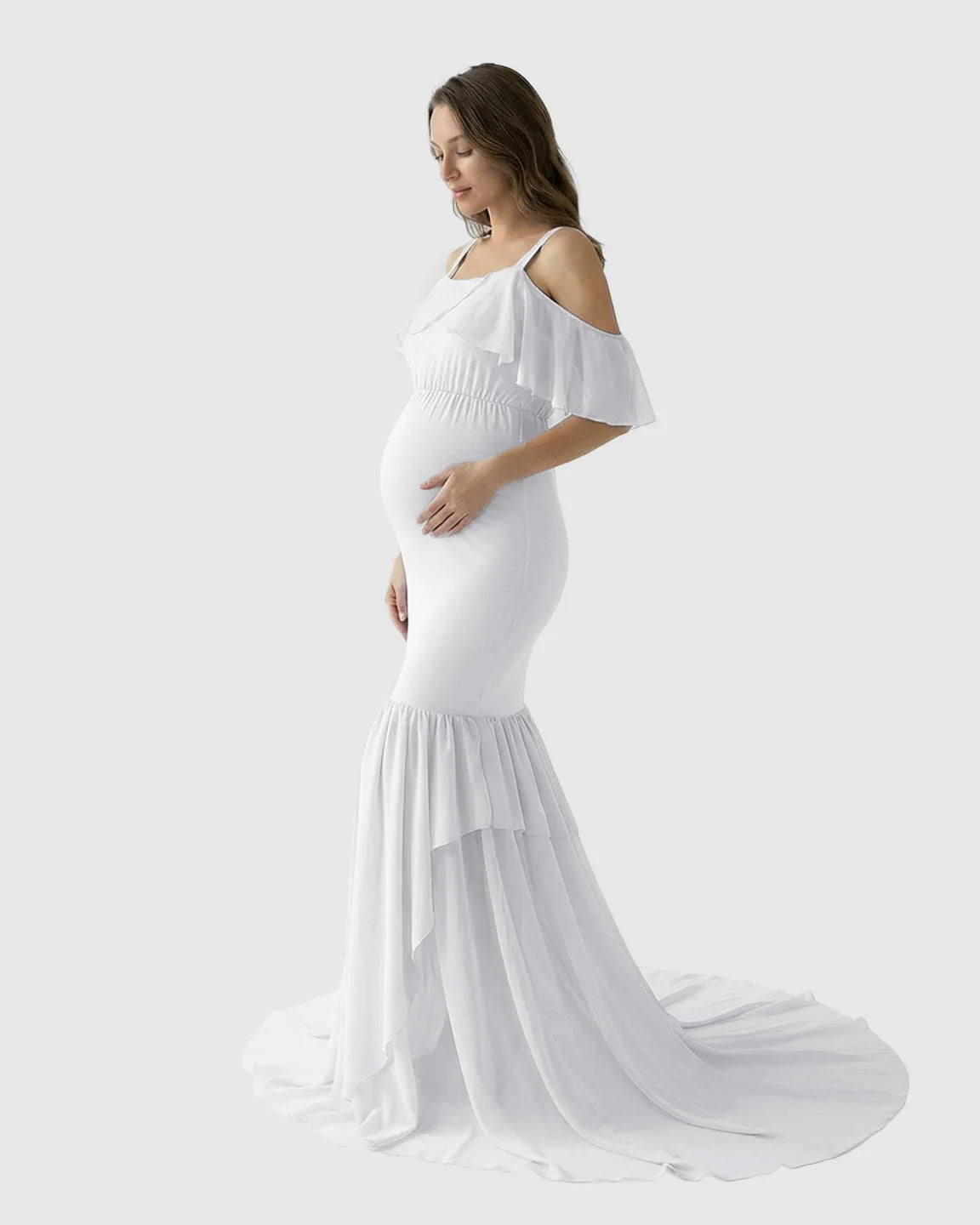 Bump Society – The Comfort Collection: Off-Shoulder Mermaid Trail Maternity Photoshoot Dress