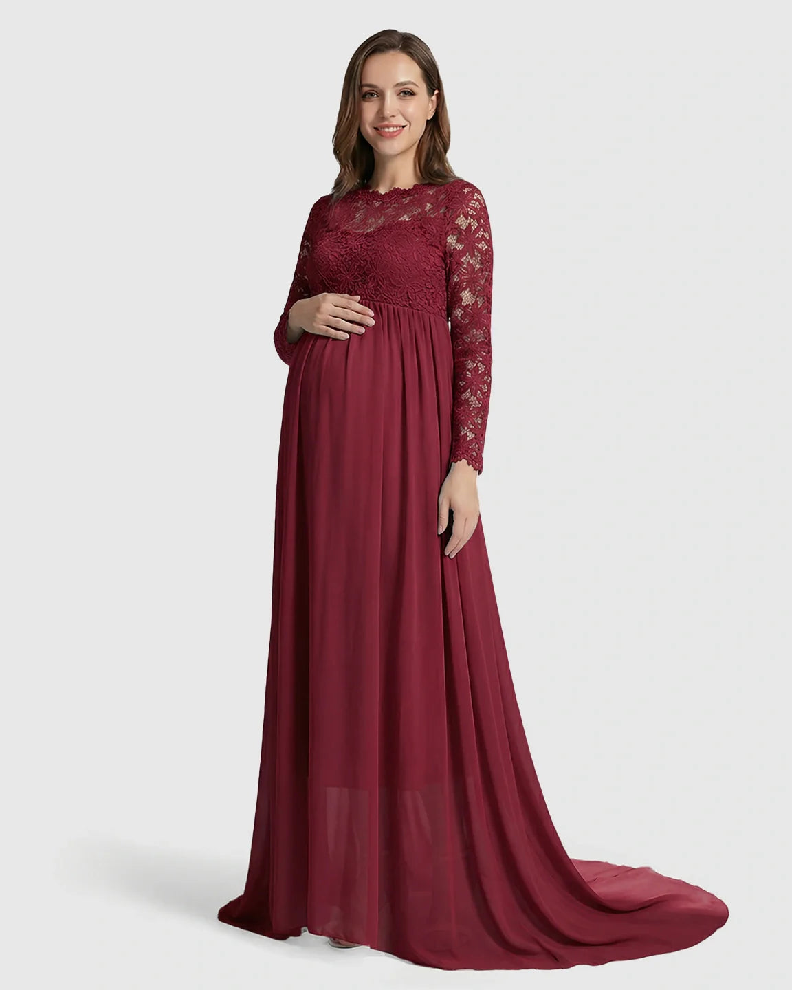 Bump Society – The Comfort Collection: Lace Bodice Trailing Skirt Maternity Photoshoot Gown