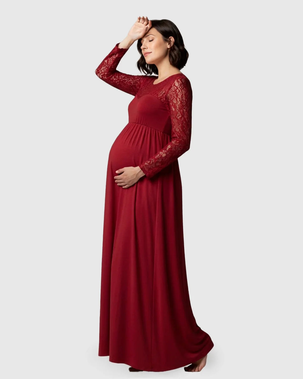 Bump Society – The Comfort Collection: Elegant Lace Floor-Length Maternity Photoshoot Dress