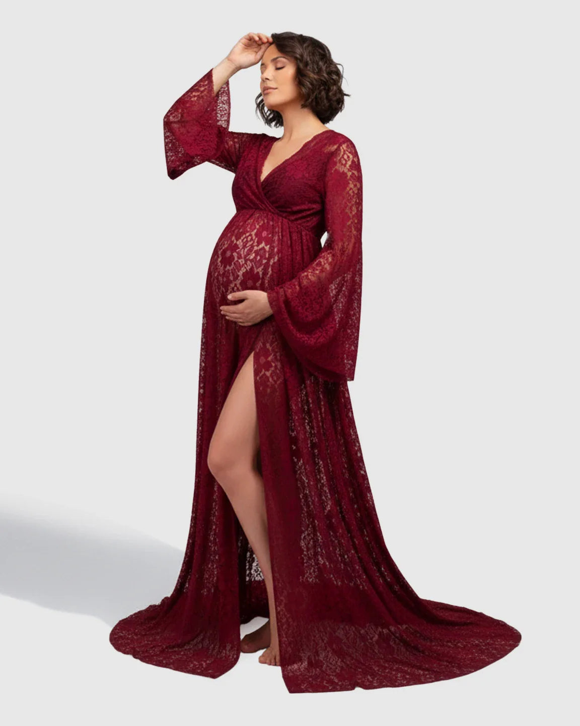 Bump Society – The Comfort Collection: Long Bell Sleeve See Through Maternity Gown