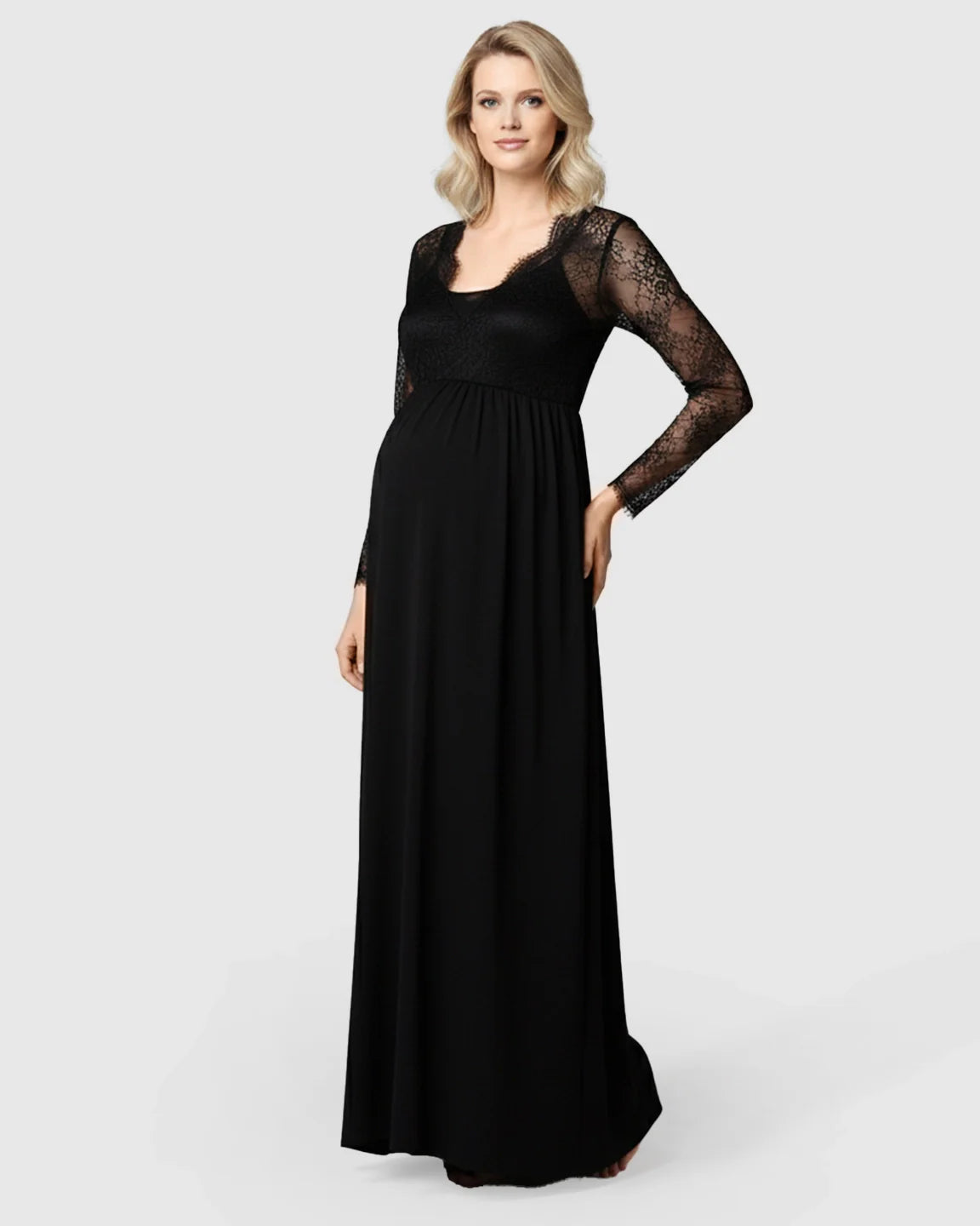 Bump Society – The Comfort Collection: Scalloped Lace Neckline Elegant Maternity Gown