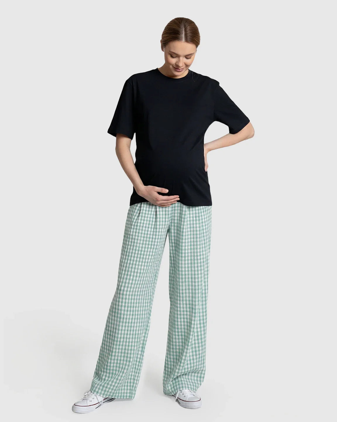Bump Society – The Comfort Collection: Plaid Print Wide Leg Maternity Trousers