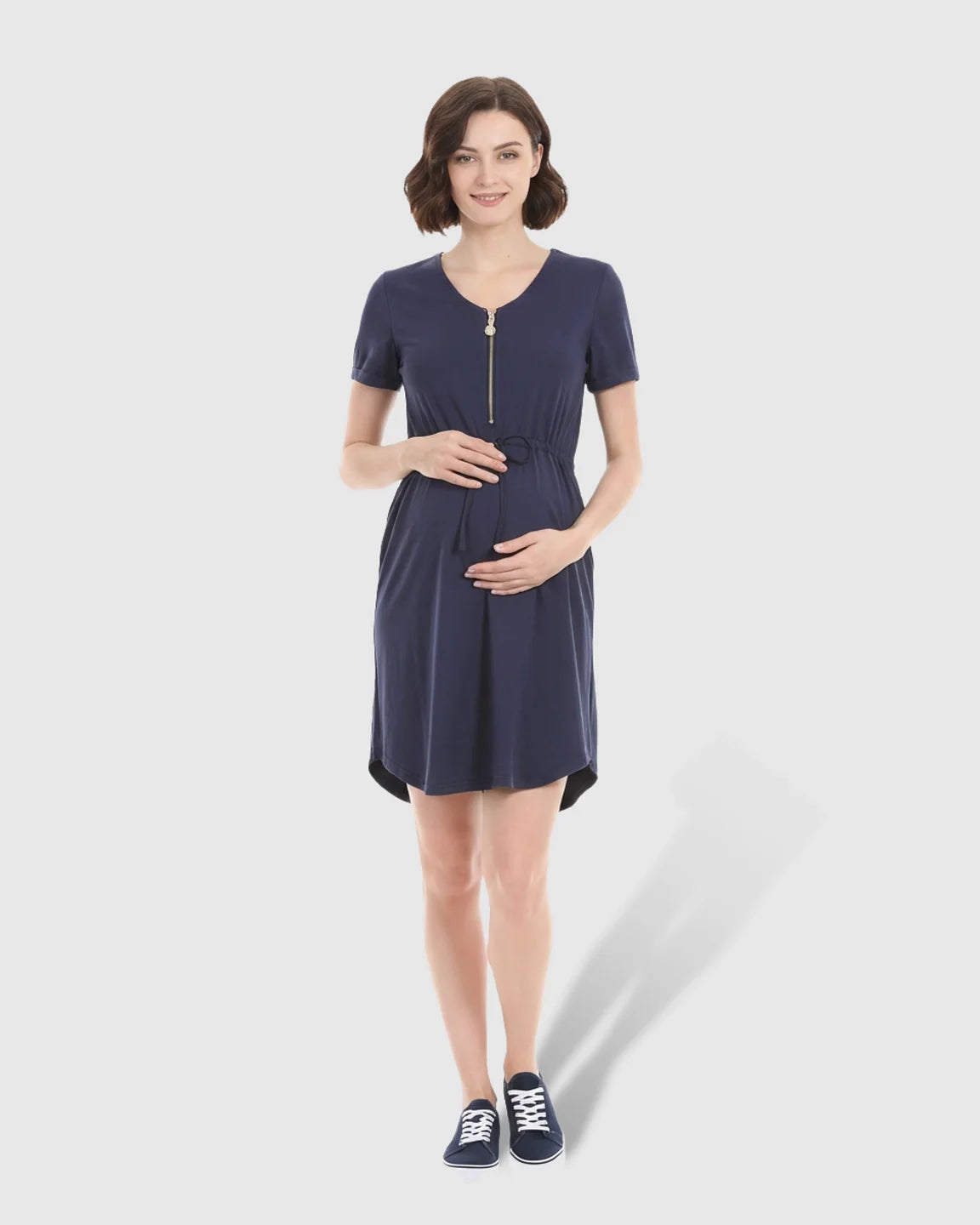 Bump Society – The Nursing Collection: Zip-Up Nursing Drawstring-Waist Maternity Mini Dress