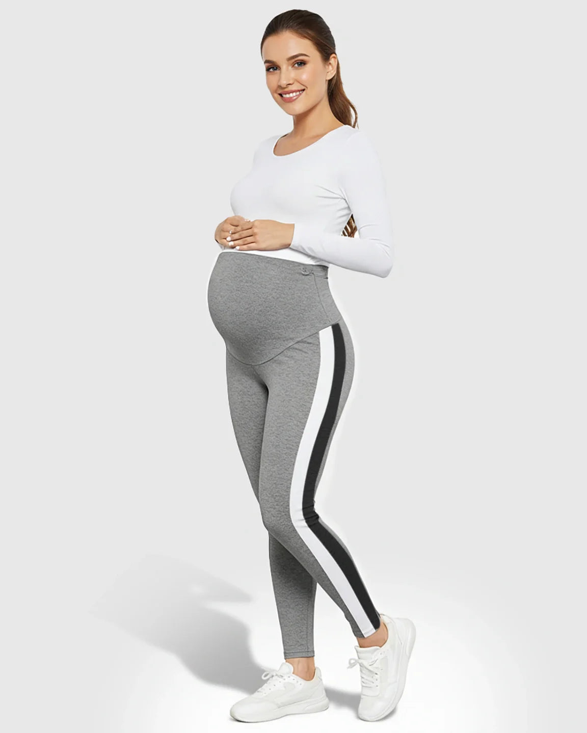 Bump Society – The Comfort Collection: Stretch Waist Panel Side-Stripe Maternity Leggings