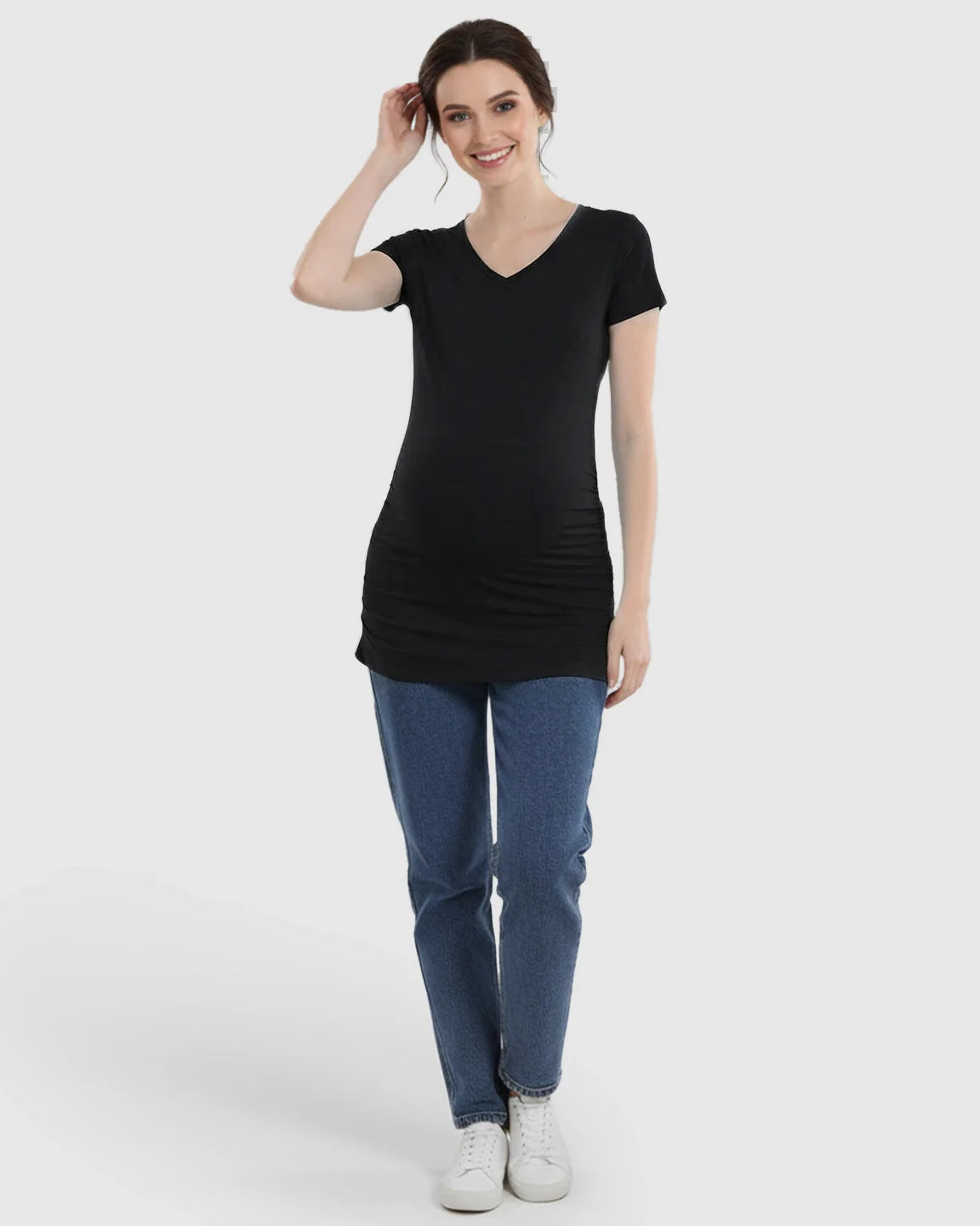 Bump Society – The Comfort Collection: Short Sleeve Ruched Slim Fit Maternity Top