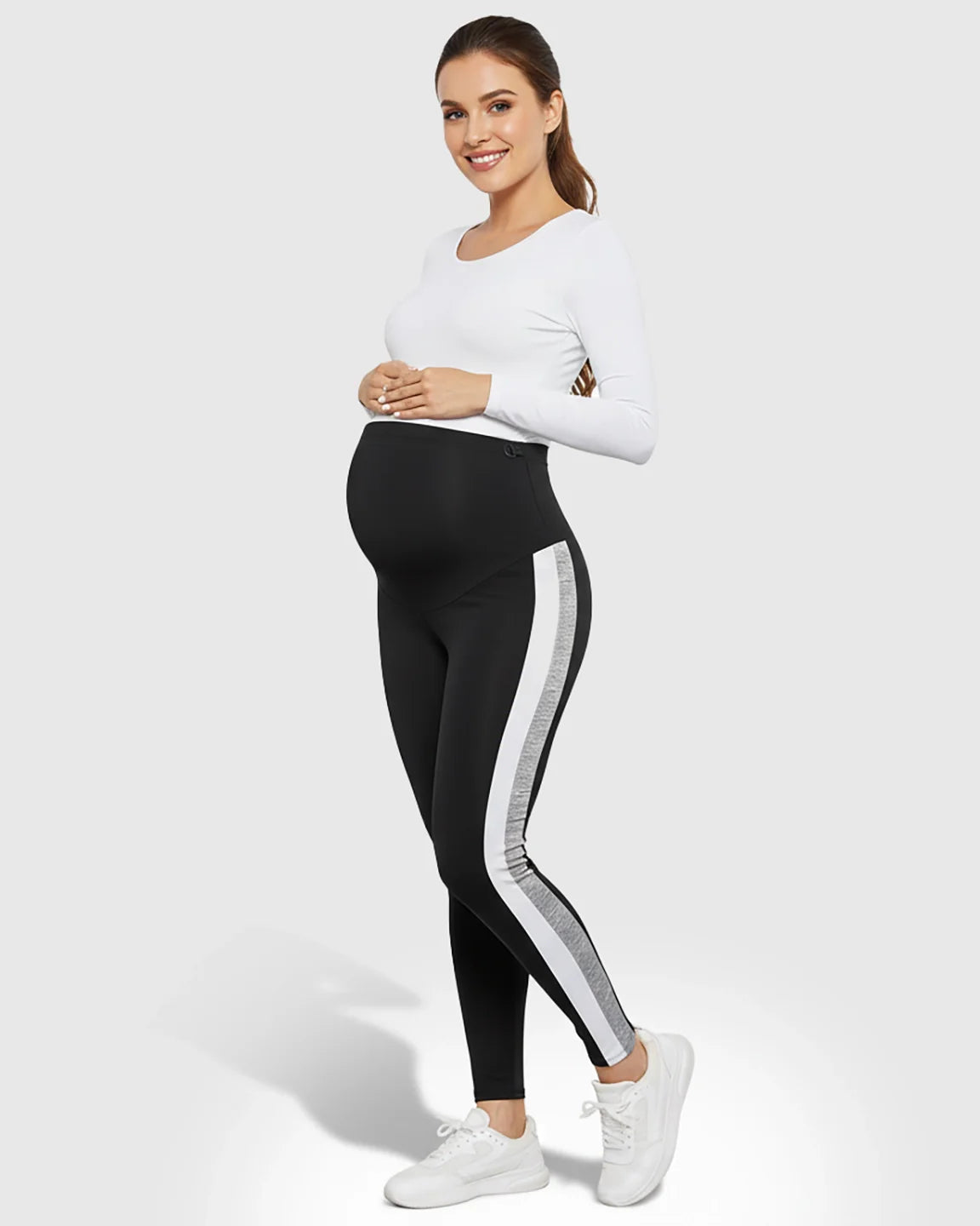 Bump Society – The Comfort Collection: Stretch Waist Panel Side-Stripe Maternity Leggings