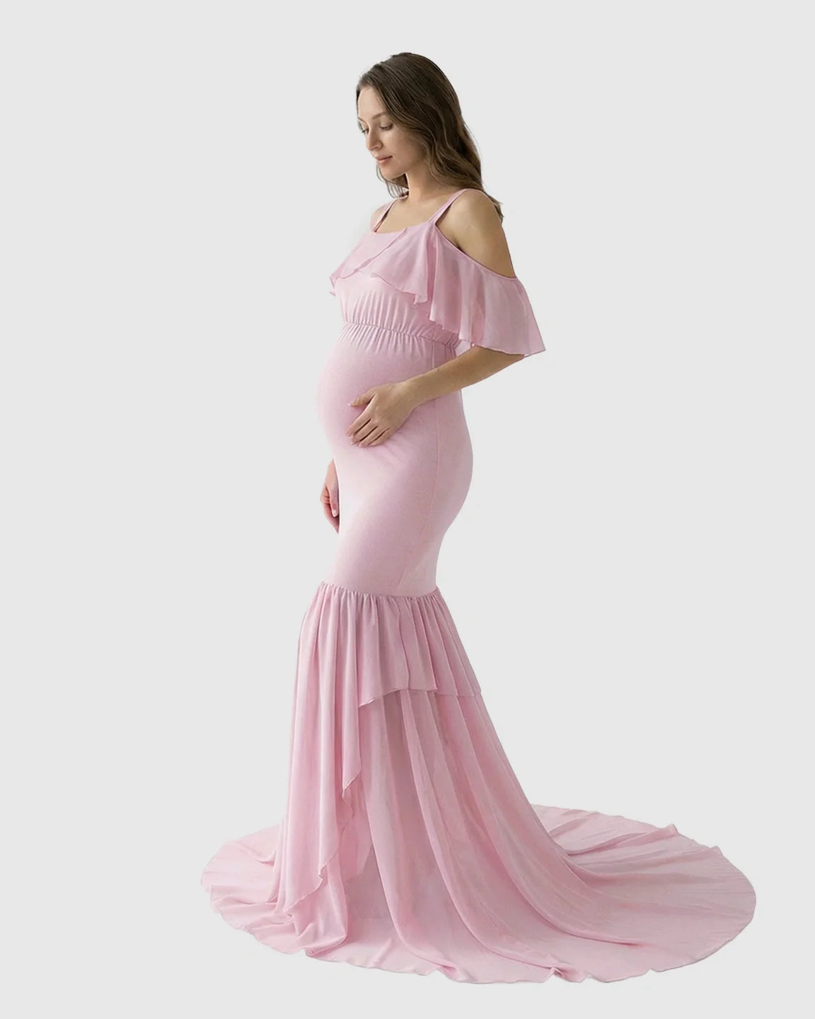 Bump Society – The Comfort Collection: Off-Shoulder Mermaid Trail Maternity Photoshoot Dress