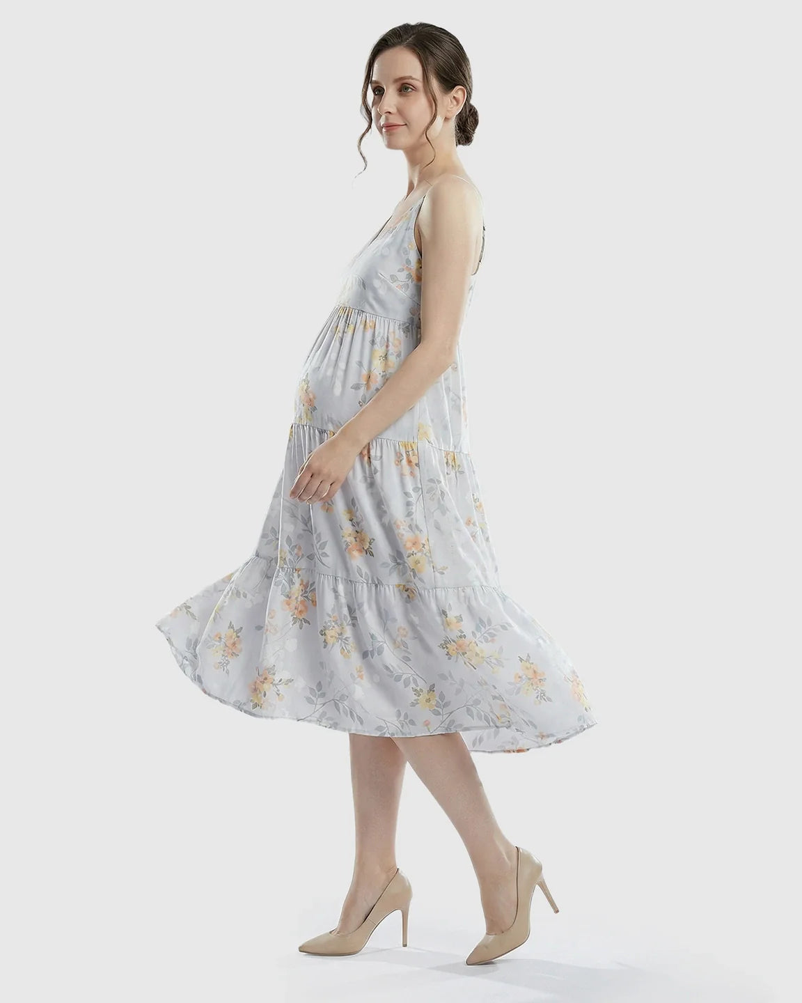 Bump Society – The Comfort Collection: Floral Print Loose Fit Maternity Midi Dress