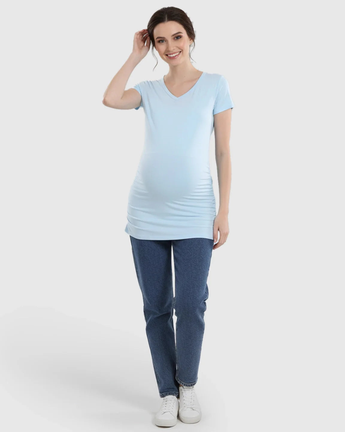 Bump Society – The Comfort Collection: Short Sleeve Ruched Slim Fit Maternity Top