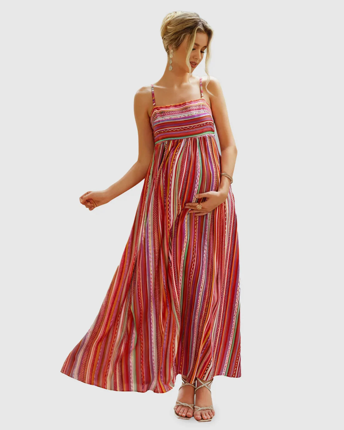 Bump Society – The Comfort Collection: Spaghetti Strap Vibrant Stripe Maternity Maxi Dress