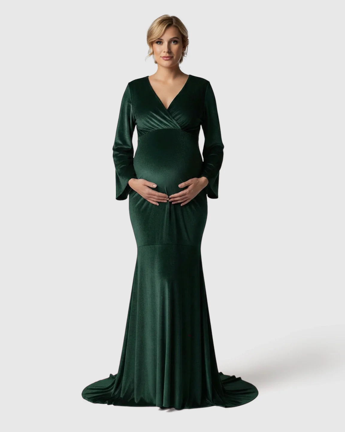 Bump Society – The Comfort Collection: Long-Sleeve Mermaid Train Maternity Photoshoot Gown