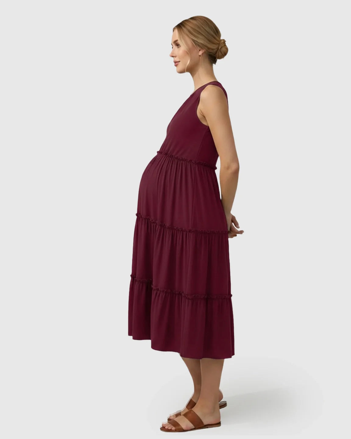 Bump Society – The Comfort Collection: Tiered Ruffle Skirt Casual Maternity Midi Dress