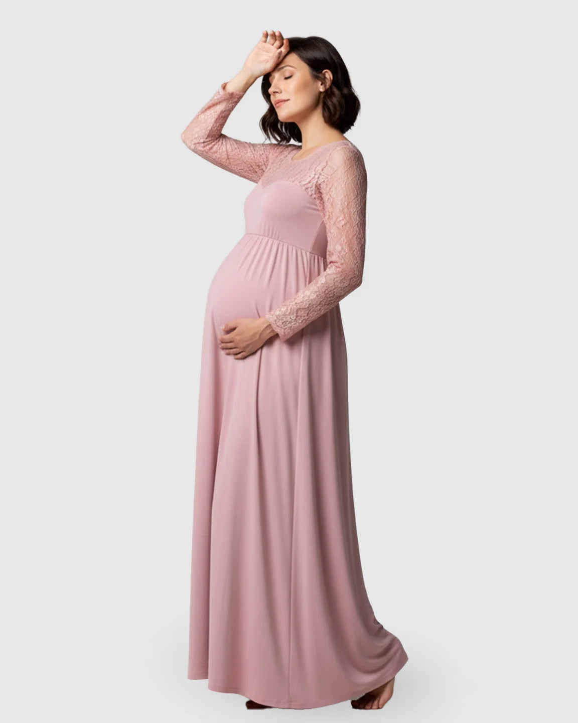 Bump Society – The Comfort Collection: Elegant Lace Floor-Length Maternity Photoshoot Dress