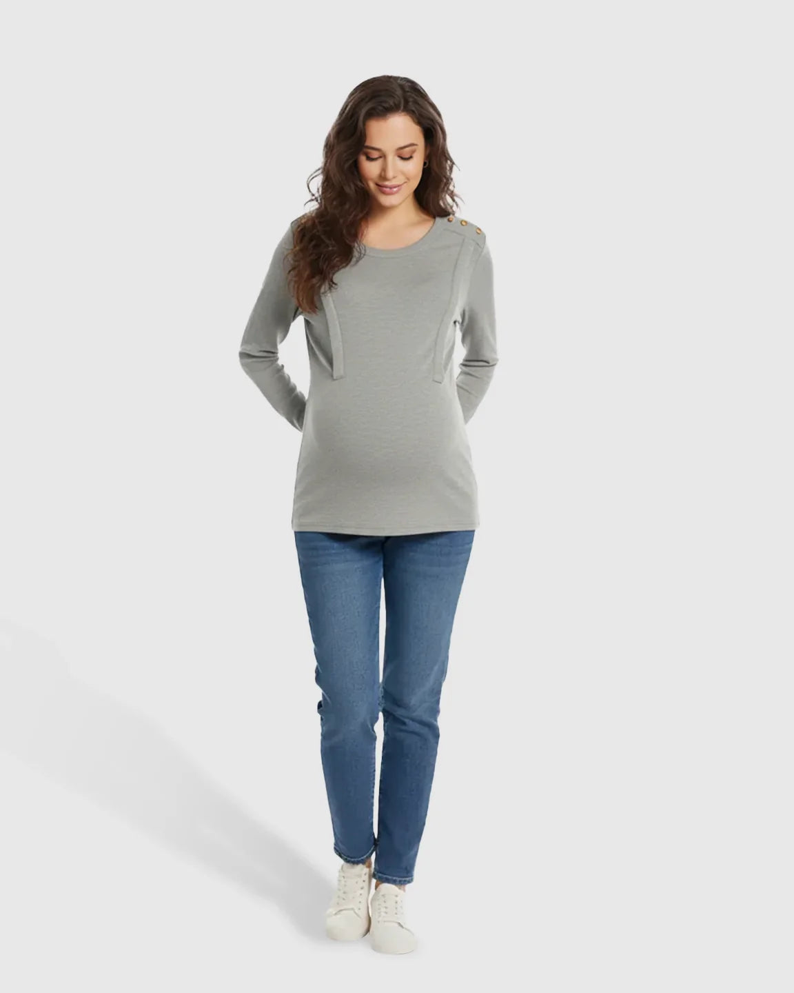Bump Society – The Comfort Collection: Ribbed Horizontal Zip-Feed Fitted Maternity Shirt