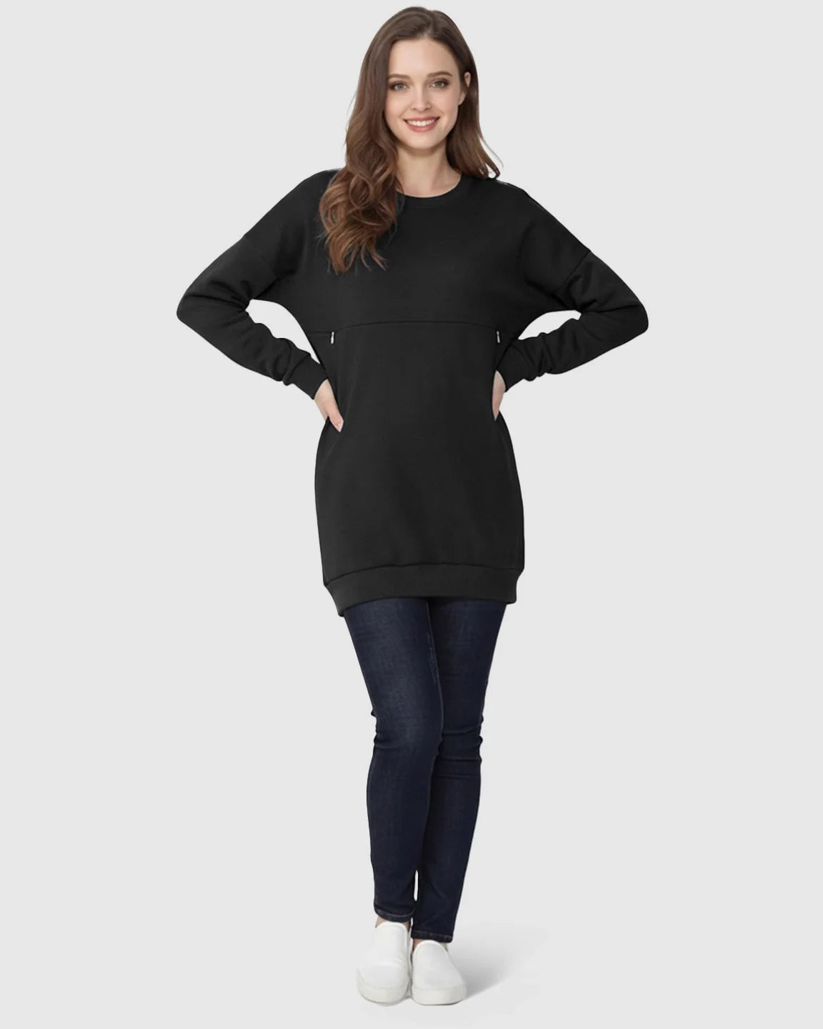 Bump Society – The Nursing Collection: Long-Sleeve Zipper Opening Maternity Nursing Top