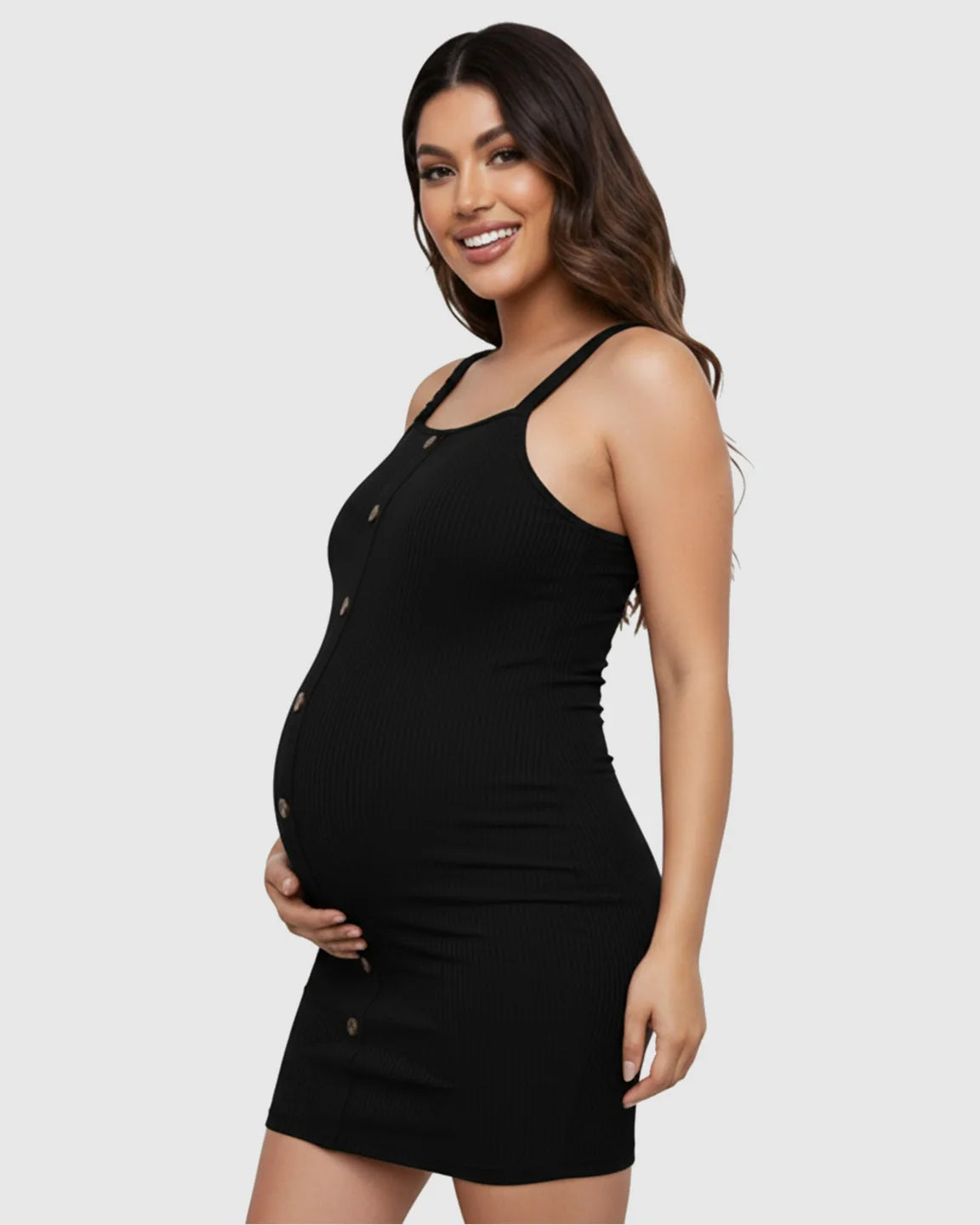 Bump Society – The Comfort Collection: Ribbed Button-Front Bodycon Maternity Short Dress