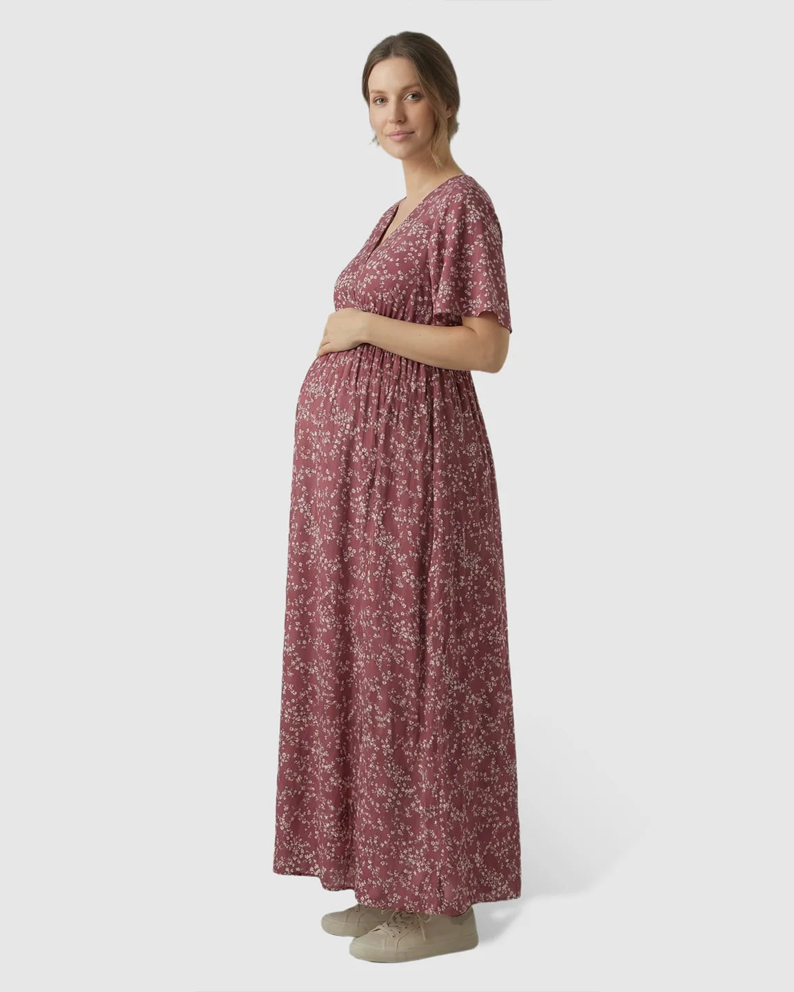 Bump Society – The Comfort Collection: Waist-Cinching Bohemian Maternity Maxi Dress