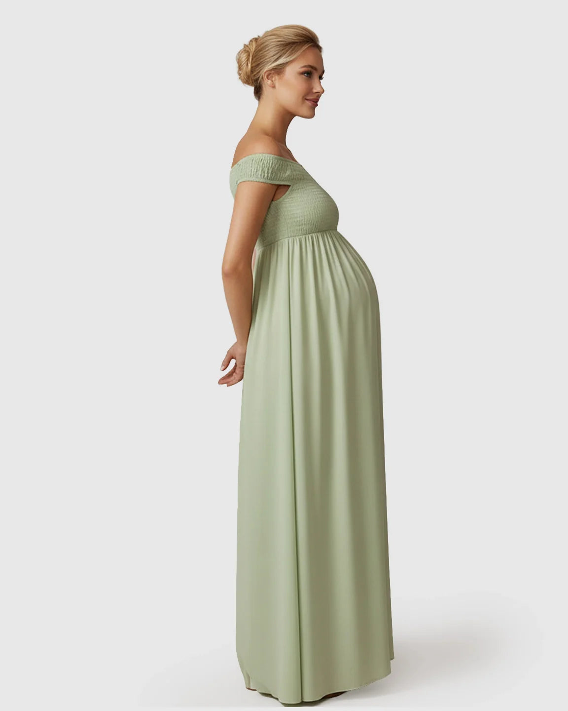 Bump Society – The Comfort Collection: Off-Shoulder Flowy A-line Maternity Maxi Dress