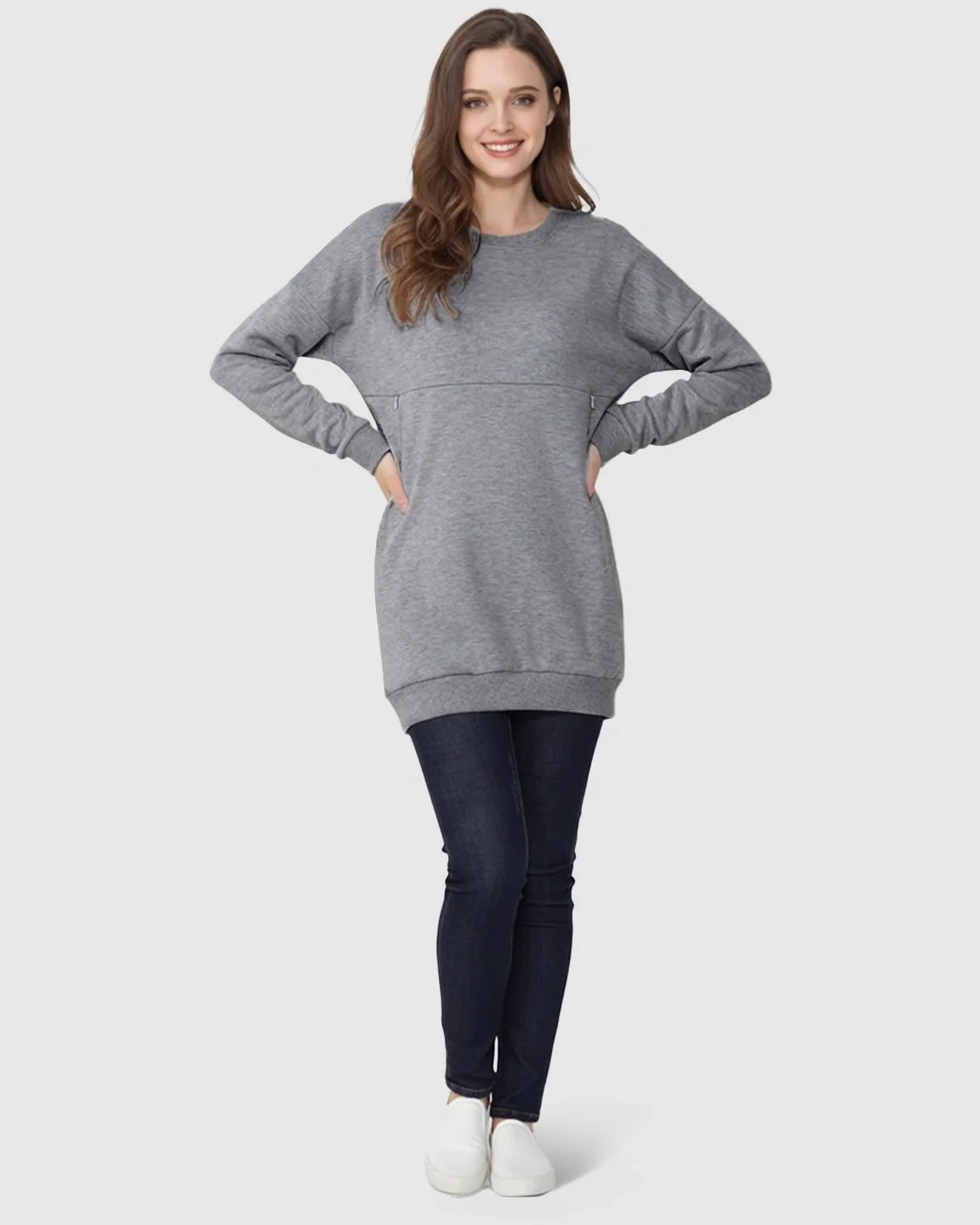 Bump Society – The Nursing Collection: Long-Sleeve Zipper Opening Maternity Nursing Top