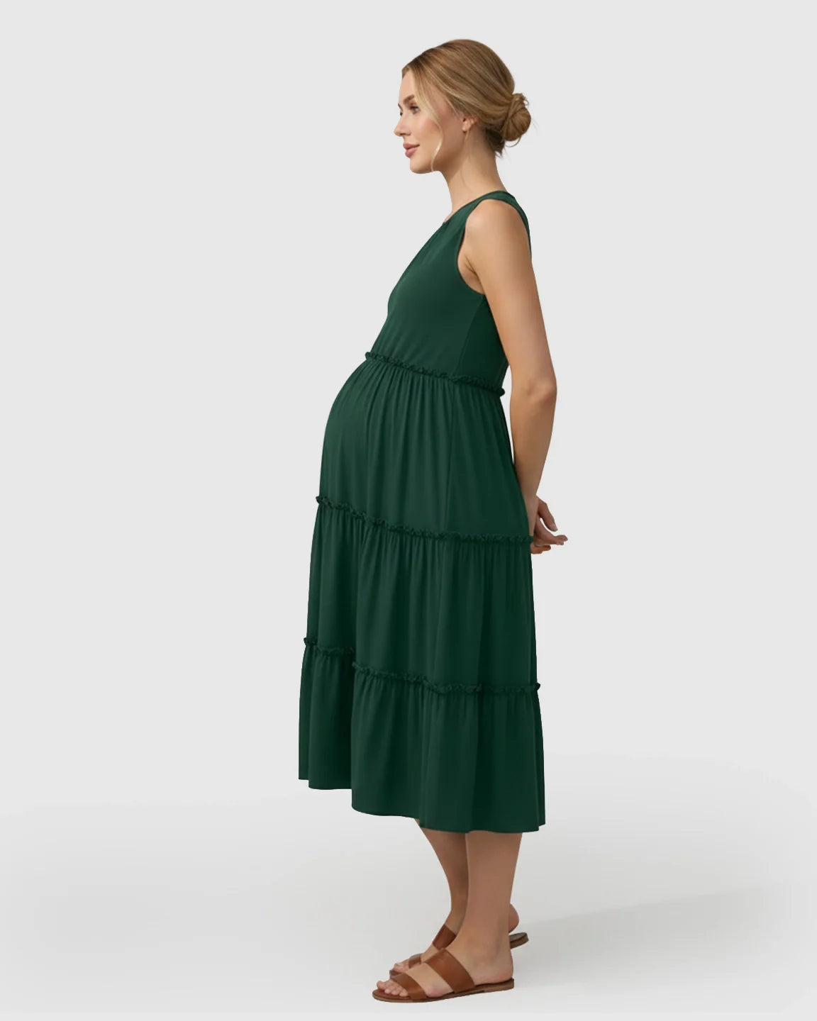 Bump Society – The Comfort Collection: Tiered Ruffle Skirt Casual Maternity Midi Dress