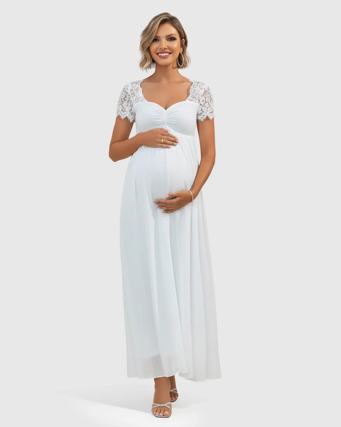 Bump Society – The Comfort Collection: Short Lace Sleeves Flowy Maternity Photoshoot Dress