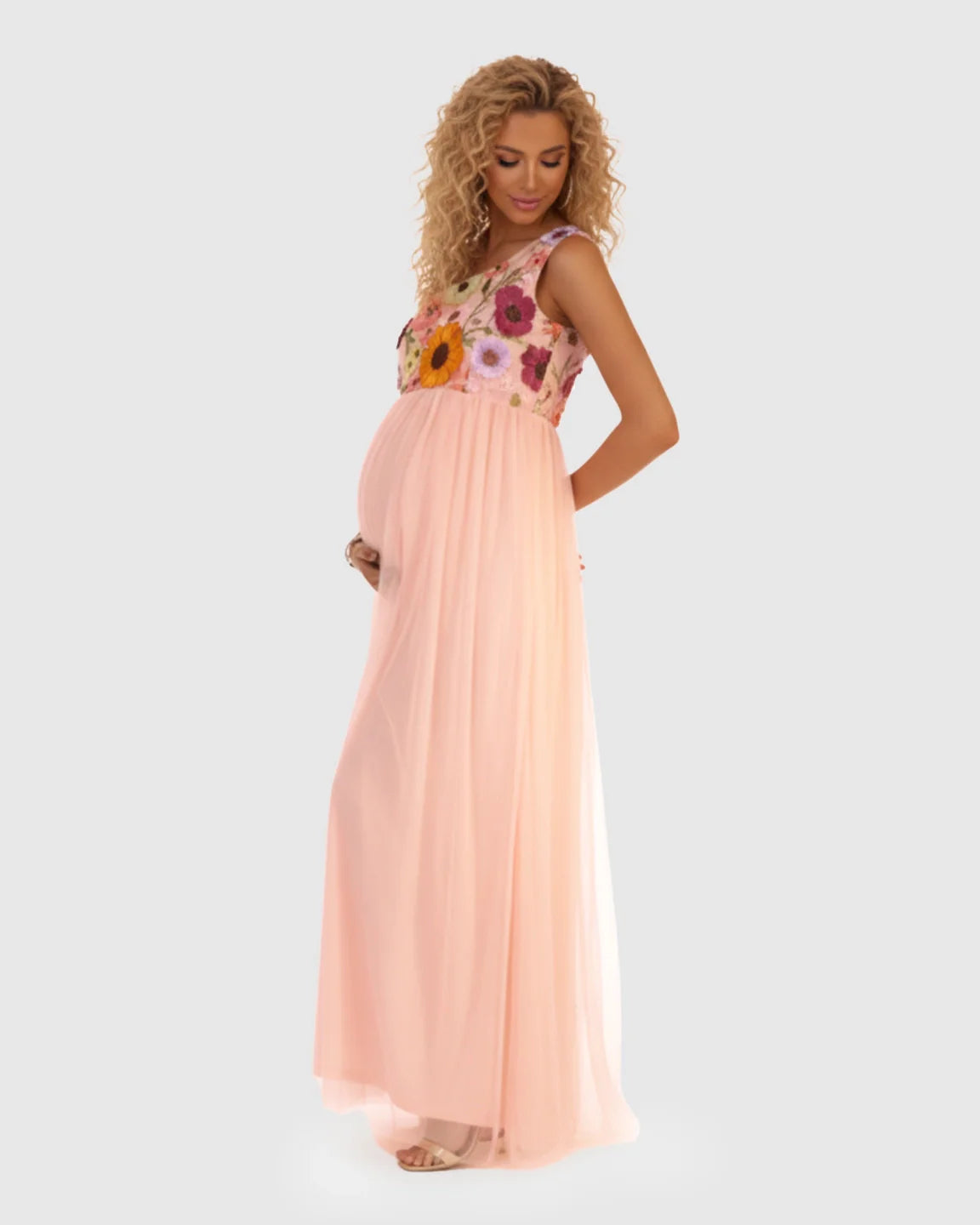Bump Society – The Comfort Collection: One Shoulder Flowing Mesh Skirt Maternity Maxi Dress