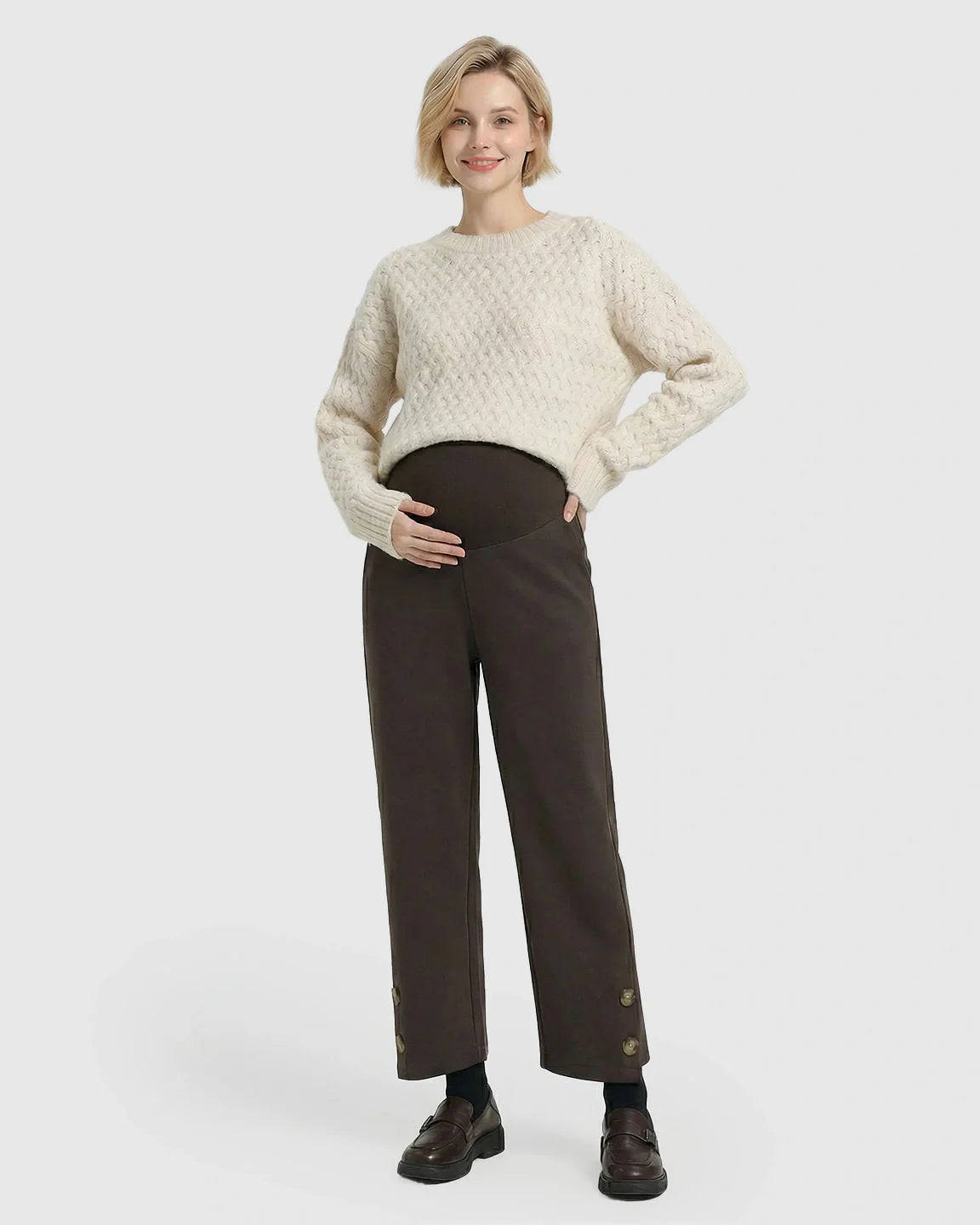 Bump Society – The Comfort Collection: Button Detail Cropped Maternity Trousers