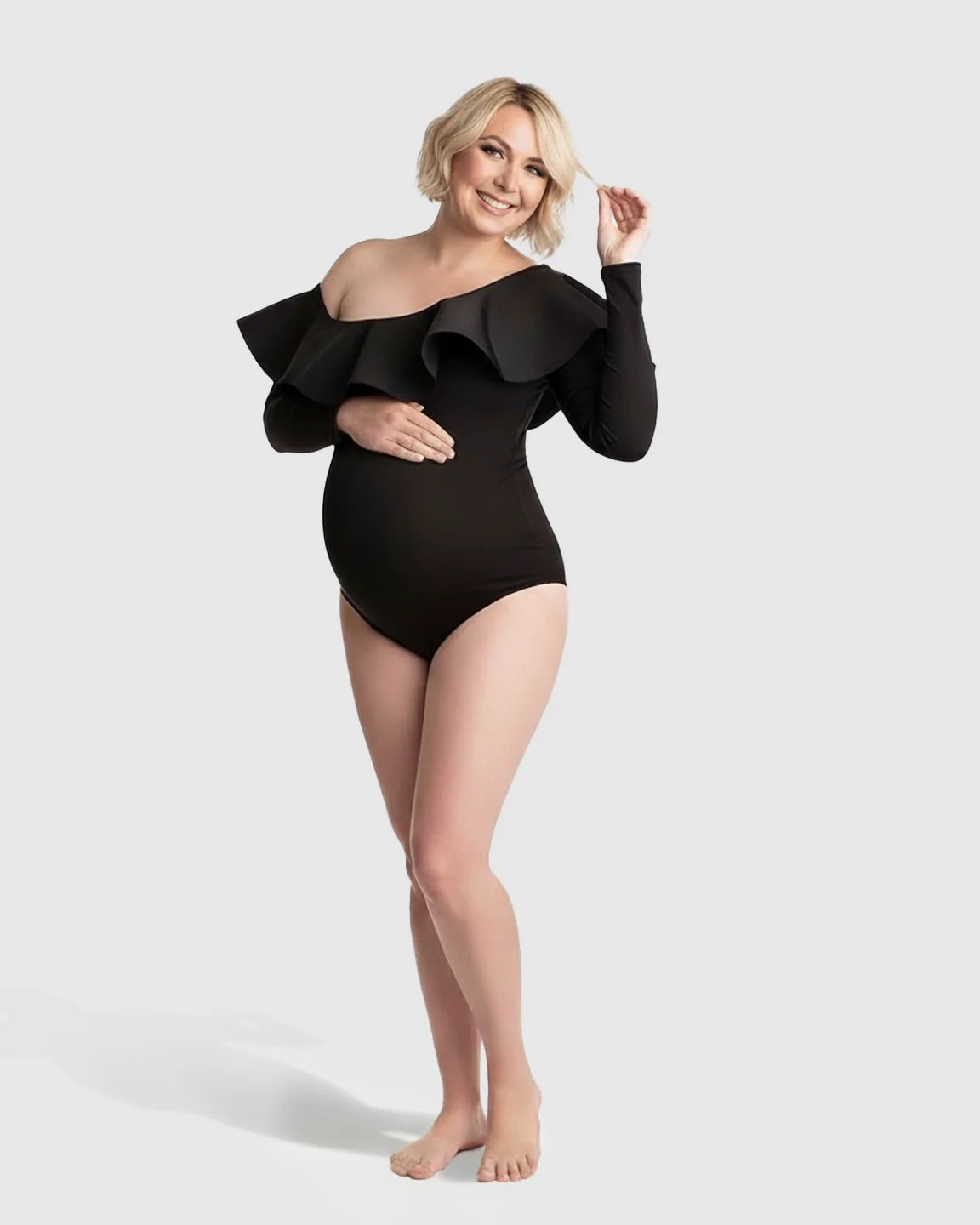 Bump Society – The Comfort Collection: Ruffled One Shoulder Bodycon Maternity Bodysuit