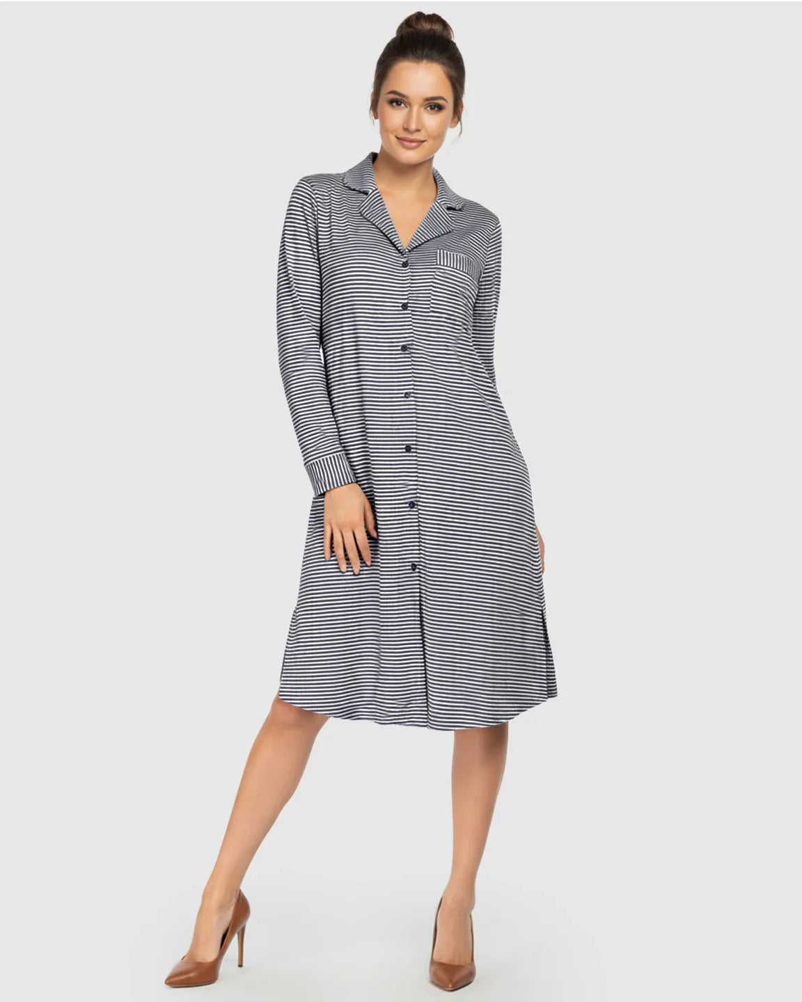 The Sleep Collection  Striped Button Front Shirt Style Maternity Sleepwear