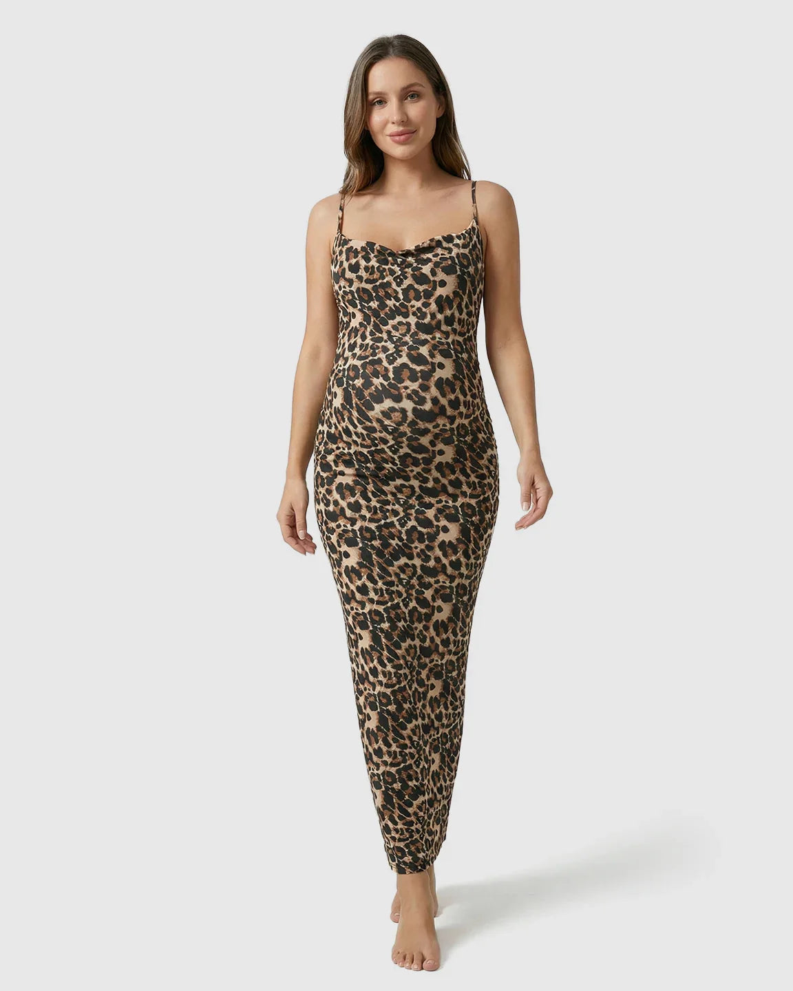 Bump Society – The Comfort Collection: Butt-Lifting Leopard Bodycon Maternity Maxi Dress