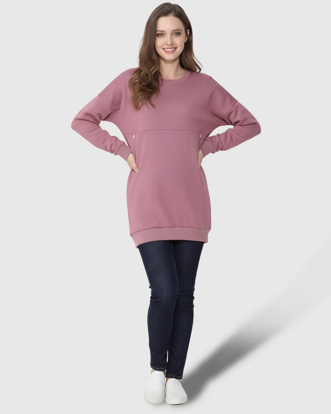 Bump Society – The Nursing Collection: Long-Sleeve Zipper Opening Maternity Nursing Top