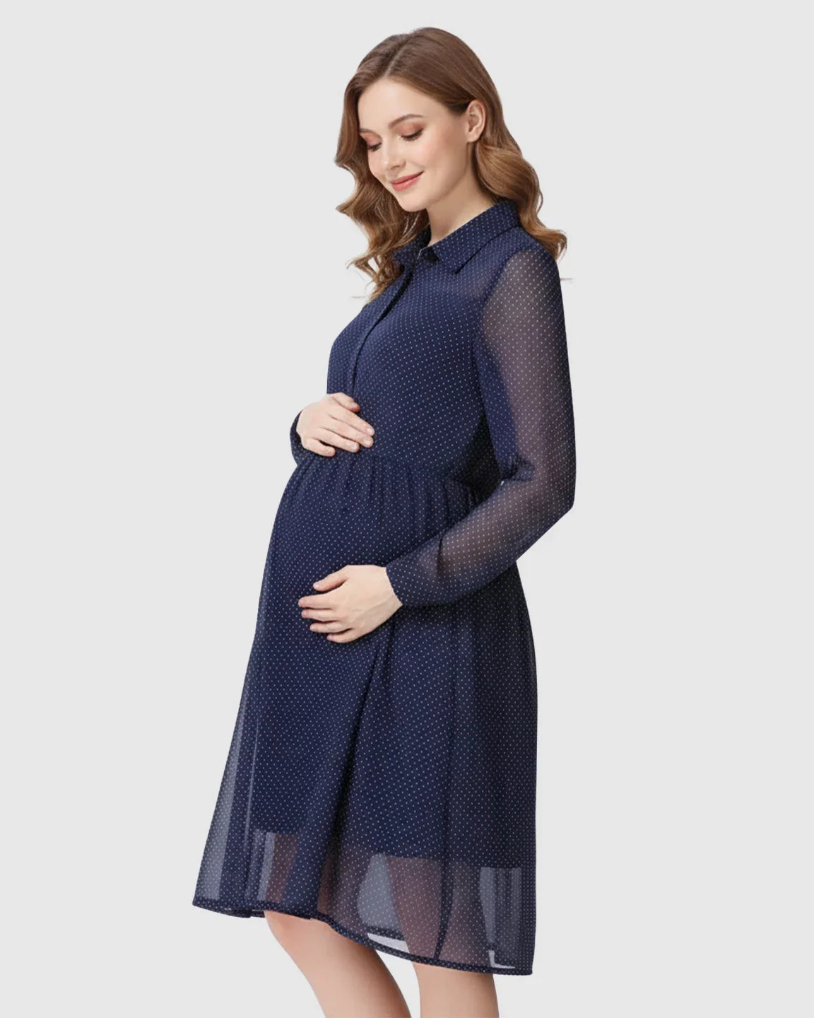 Bump Society – The Comfort Collection: Button-Front Chiffon Flowing Maternity Dress