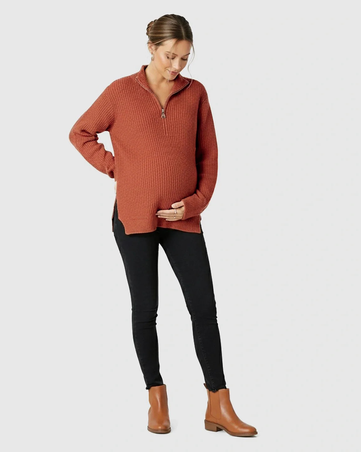 Bump Society – The Comfort Collection: Ribbed Knit Half-Zip Maternity Sweater