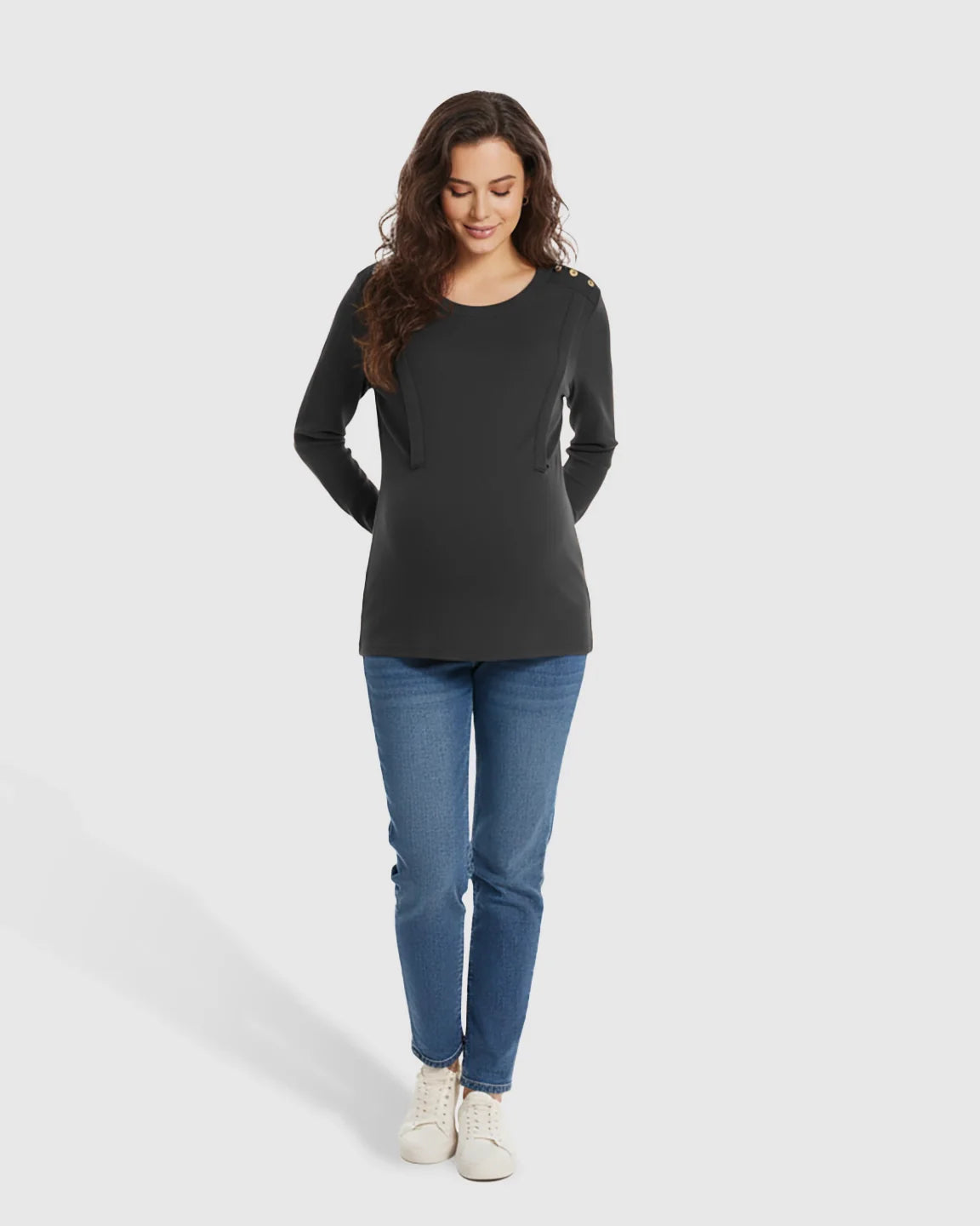 Bump Society – The Comfort Collection: Ribbed Horizontal Zip-Feed Fitted Maternity Shirt