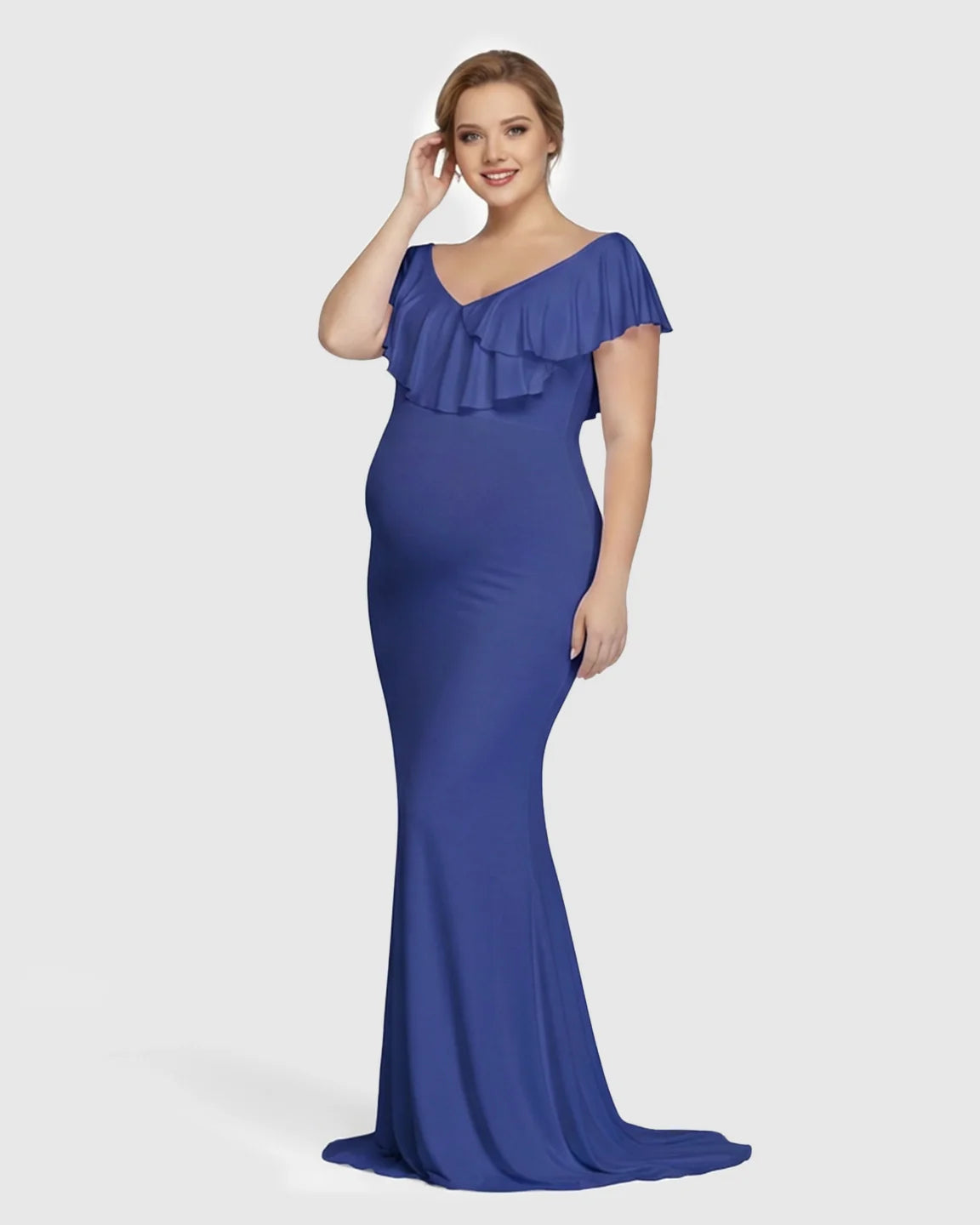 Bump Society – The Comfort Collection: Off-Shoulder Ruffled Bodycon Maternity Maxi Dress