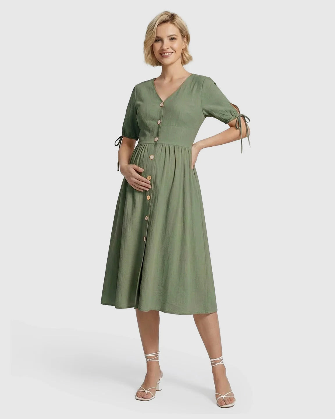 Bump Society – The Comfort Collection: Tie Sleeve A-Line Maternity Midi Dress