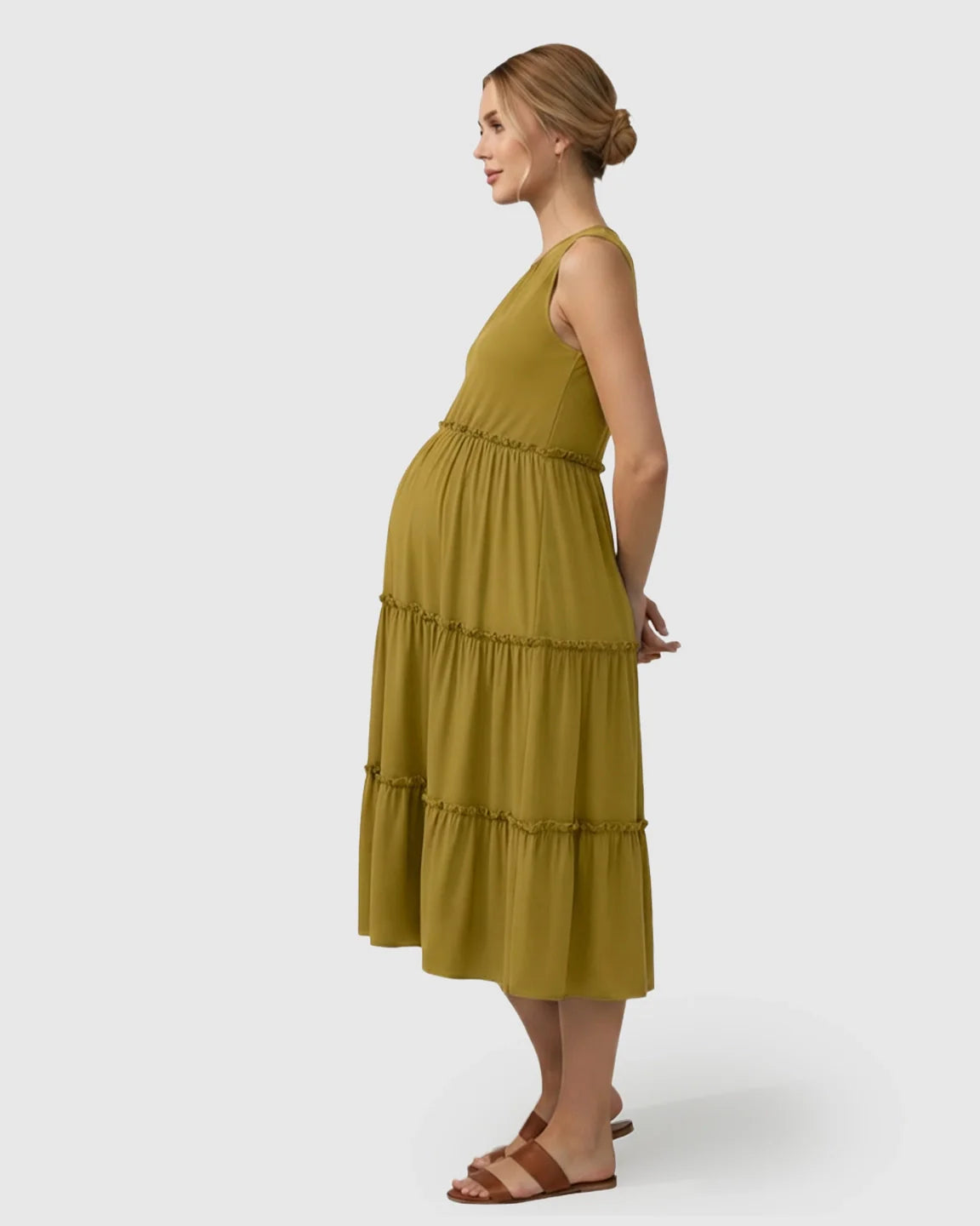 Bump Society – The Comfort Collection: Tiered Ruffle Skirt Casual Maternity Midi Dress
