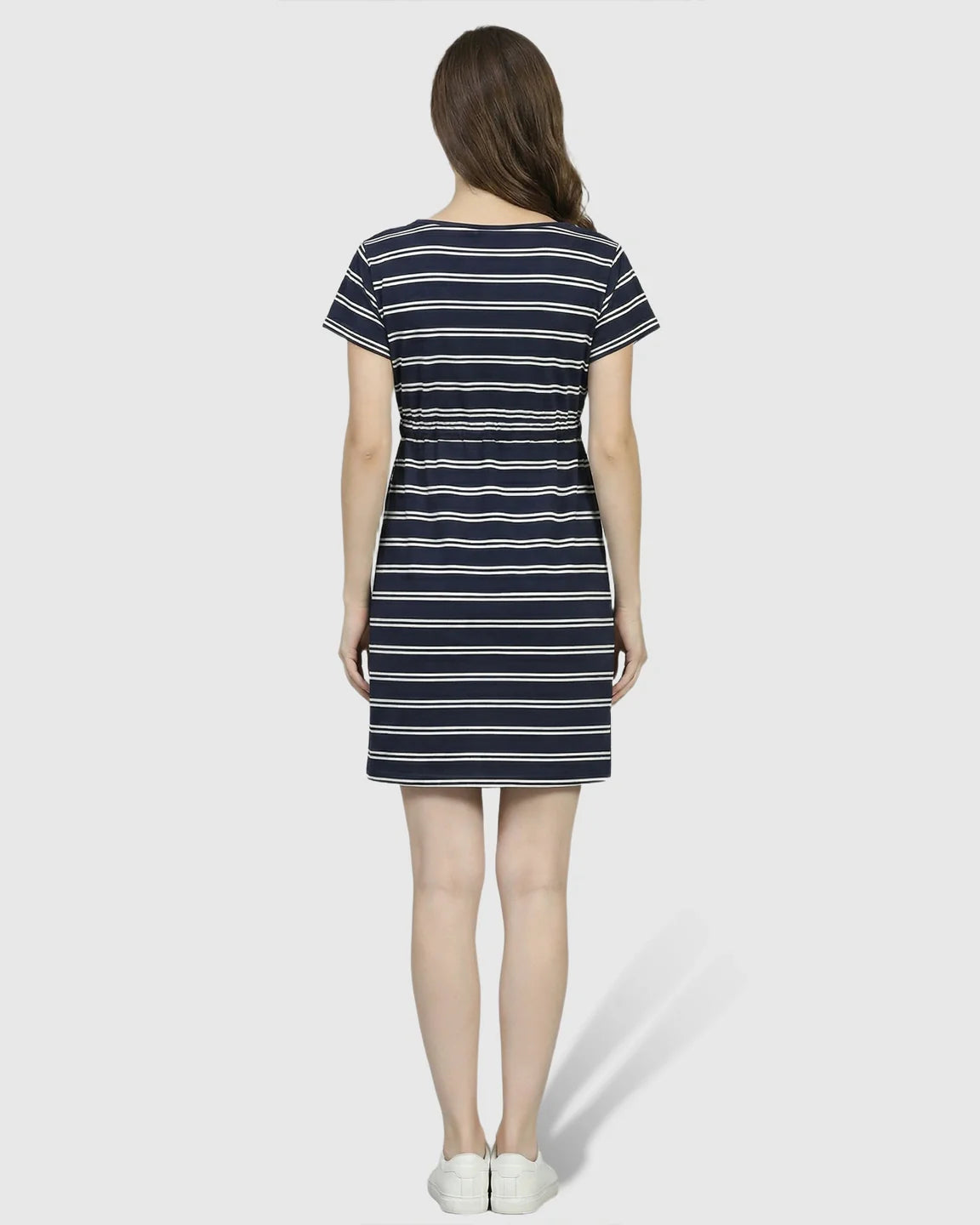 Bump Society – The Comfort Collection: Nautical Striped Drawstring Waist Maternity Dress