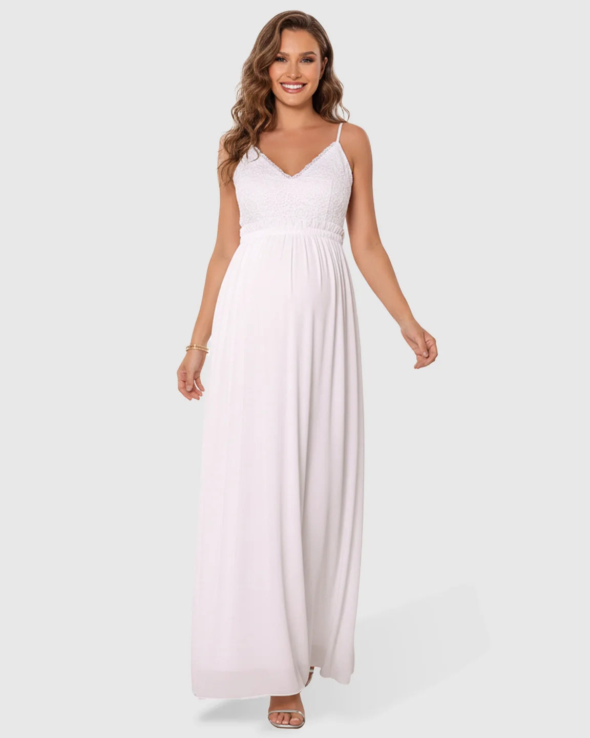 Bump Society – The Comfort Collection: Deep V-Neck Lace Bodice Stylish Maternity Photoshoot Dress