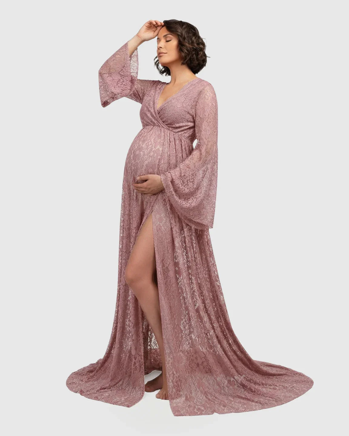 Bump Society – The Comfort Collection: Long Bell Sleeve See Through Maternity Gown