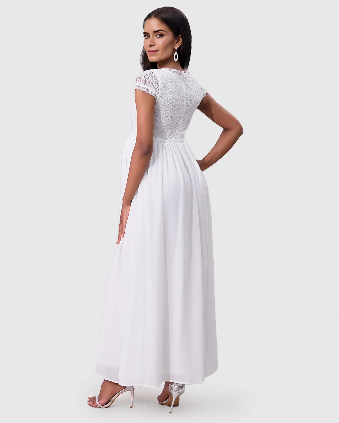 Bump Society – The Comfort Collection: Floral Lace Bodice Elegant Maternity Maxi Dress