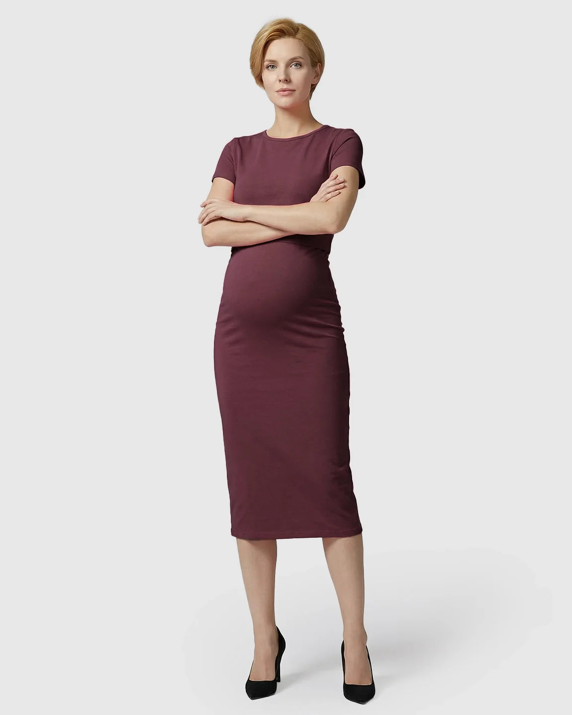 Bump Society – The Nursing Collection: Lift-Up Nursing Access Pencil Skirt Maternity Midi Dress